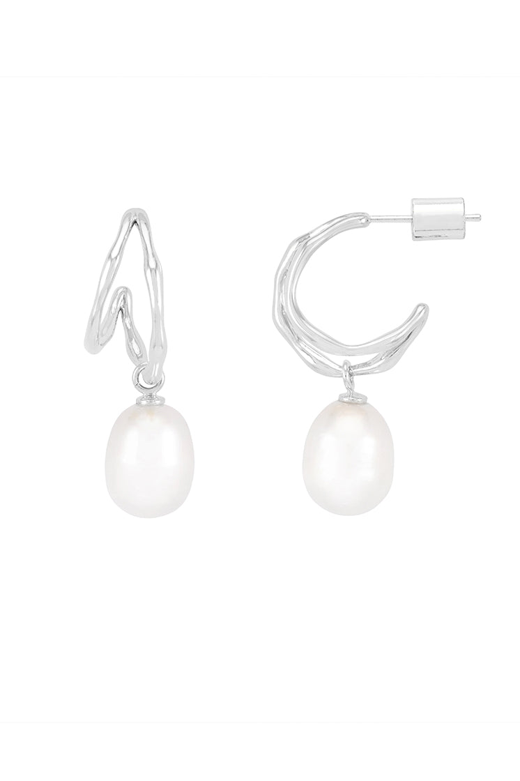Molton Pearl Double Hoop Earrings for Women - Elegant 925 Sterling Silver Pearl Drop Earrings | Perfect for Weddings, Parties & Everyday Wear