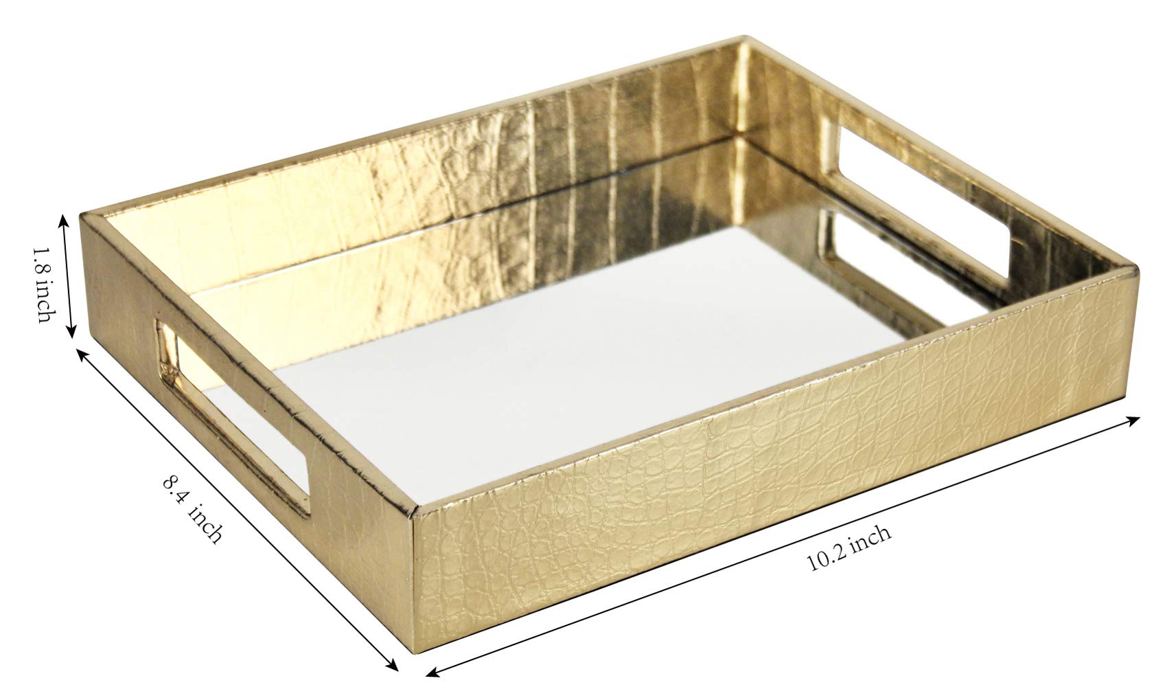 Vixdonos Gold Decorative Mirror Tray - Leather Vanity Catchall Organizer for Makeup, Perfume & Jewelry - Stylish Dresser or Coffee Table Decor (Small, Gold) - Perfect for Bedroom, Bathroom & Entryway Organization