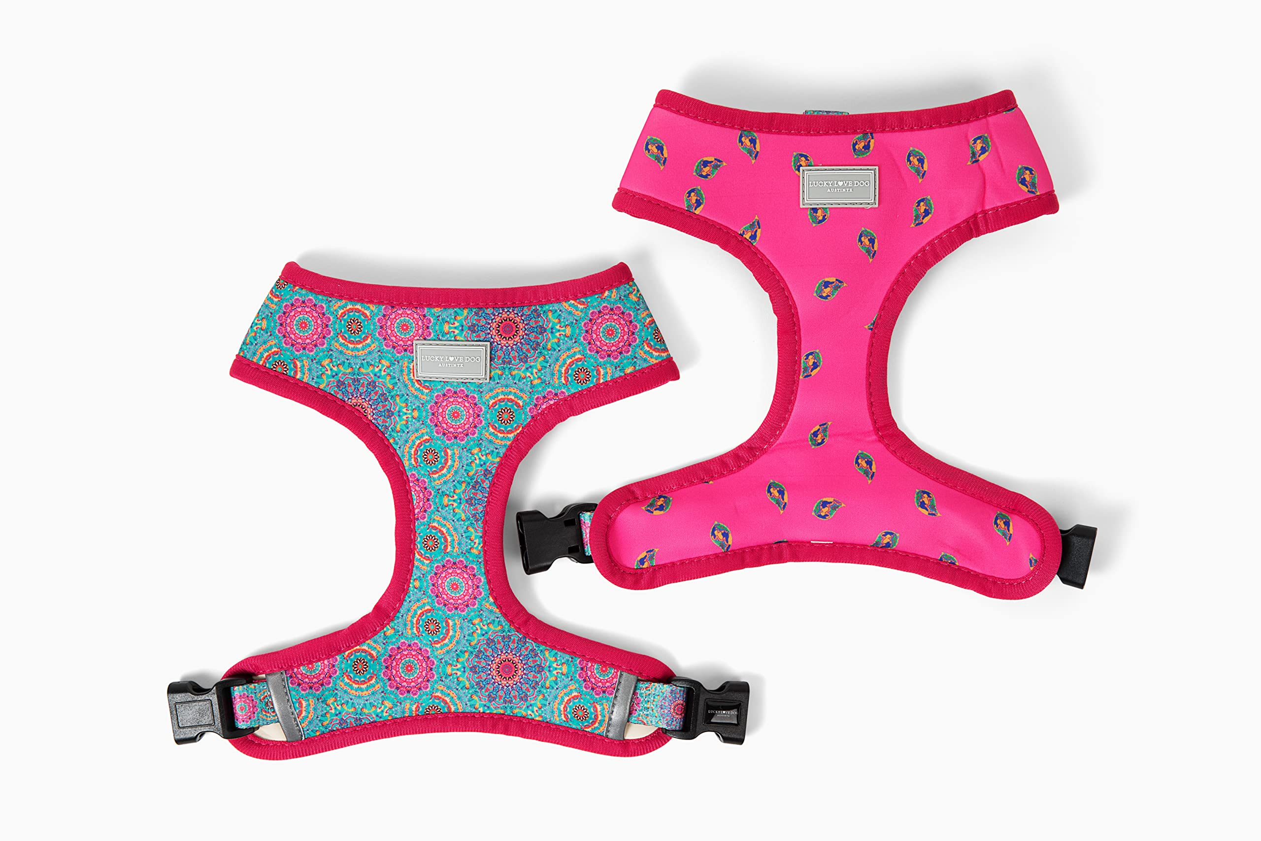 Boho Chic Reversible Dog Vest for Small & Large Dogs - Vivid Pink & Turquoise Pet Apparel for Girl & Boy Dogs | Stylish Dog Accessory for Daily Walks, Outdoor Adventures & Pet Fashion (Large, Clara Vest)