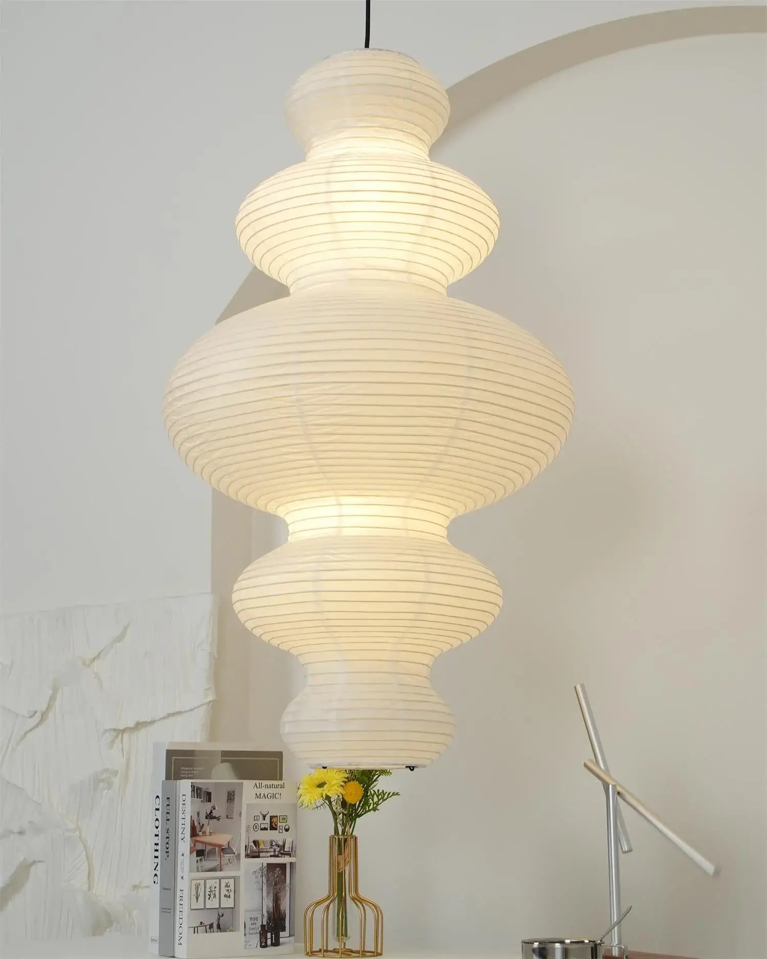 Akari Juni Pendant Lamp - Modern Japanese Paper Lantern Light Fixture for Living Room, Bedroom & Dining Room Decor