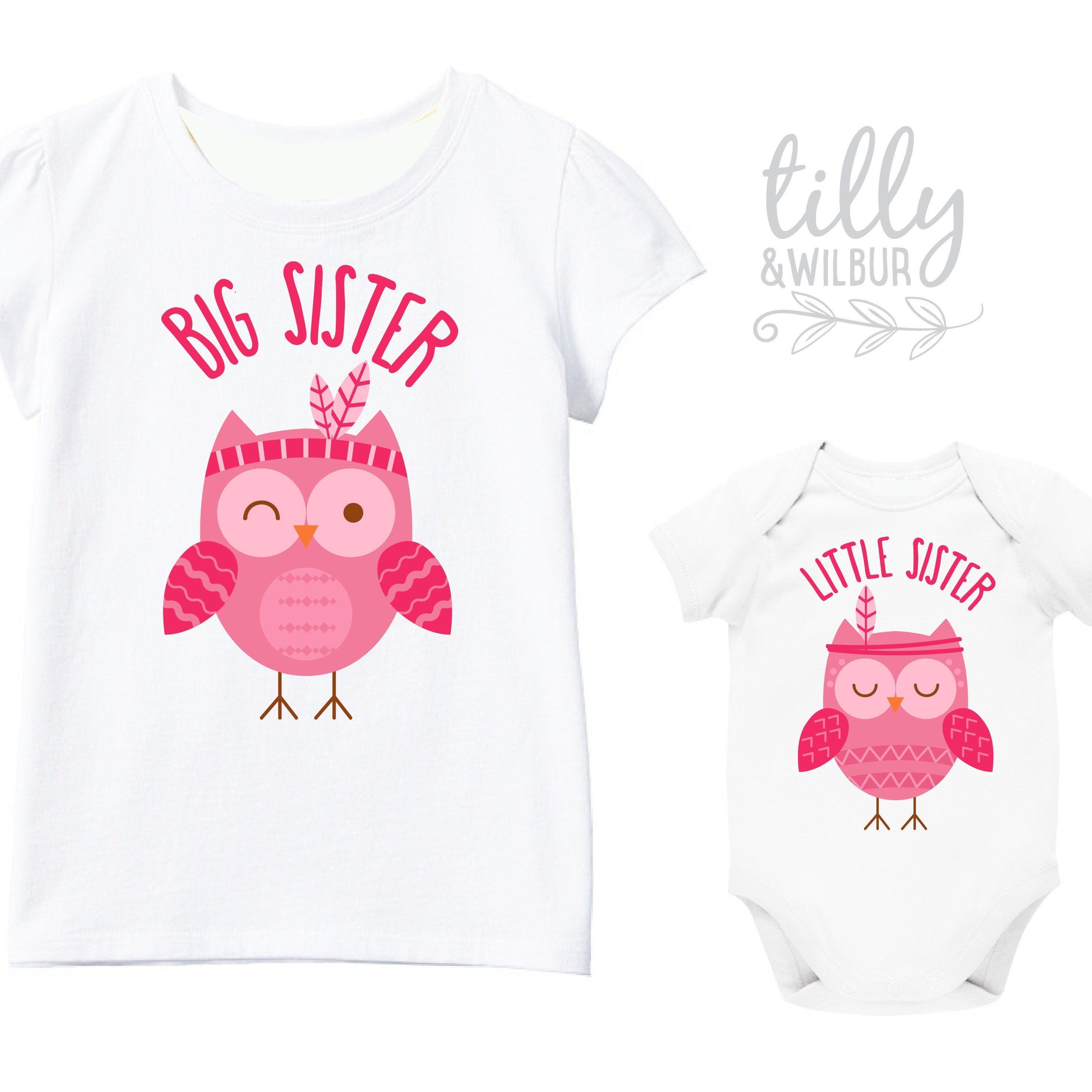 Big Sister Little Sister Owl Matching Outfits - Cute Owl Print Sister Sets for Girls & Toddlers - Perfect for Family Photos, Sibling Bonding & Special Occasions
