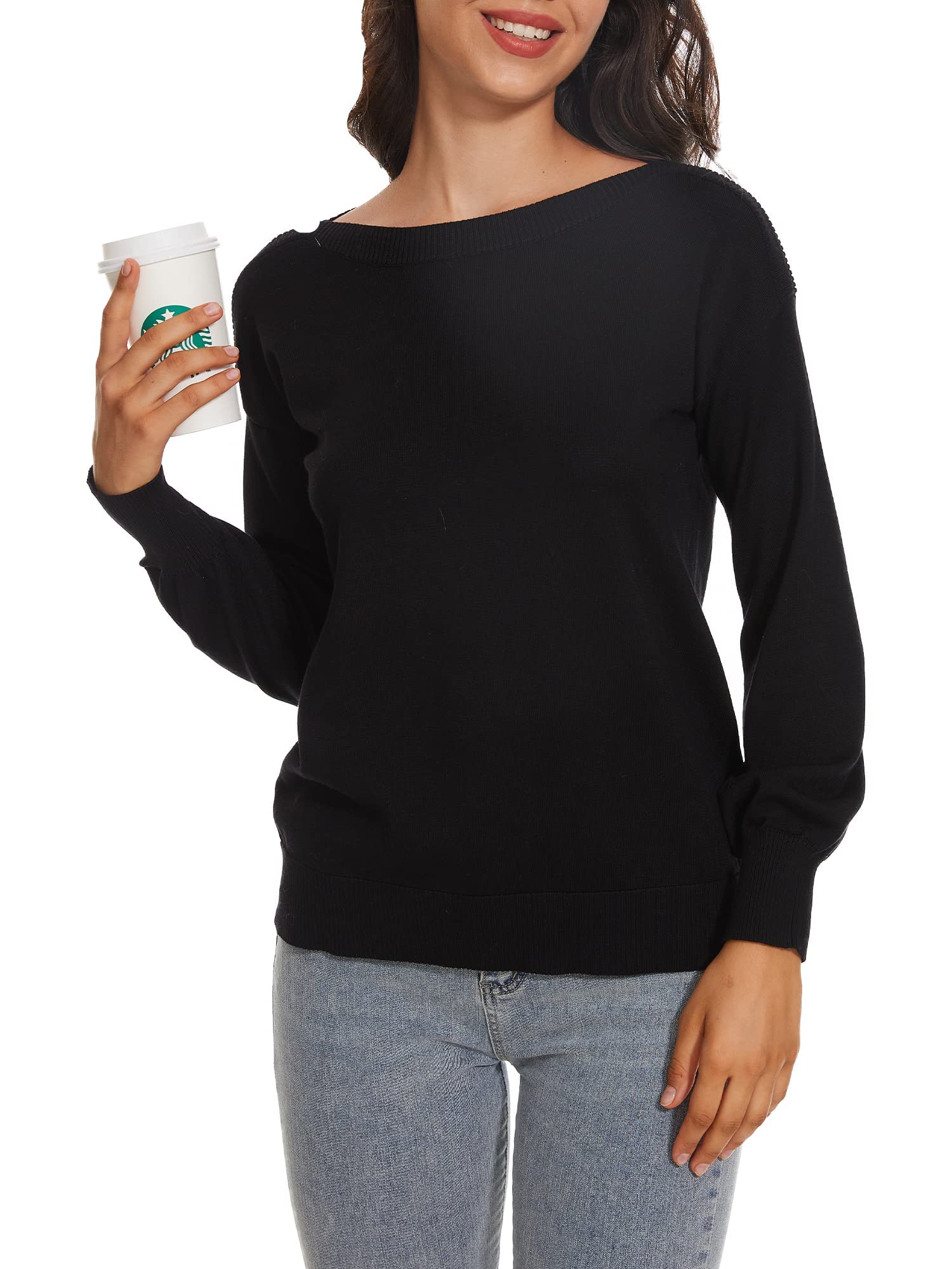 Women's Lightweight Knit Pullover Sweater - Boat Neck Long Sleeve Casual Top for Fall & Winter | Cozy Layering for Office, Date Night & Weekend Outings
