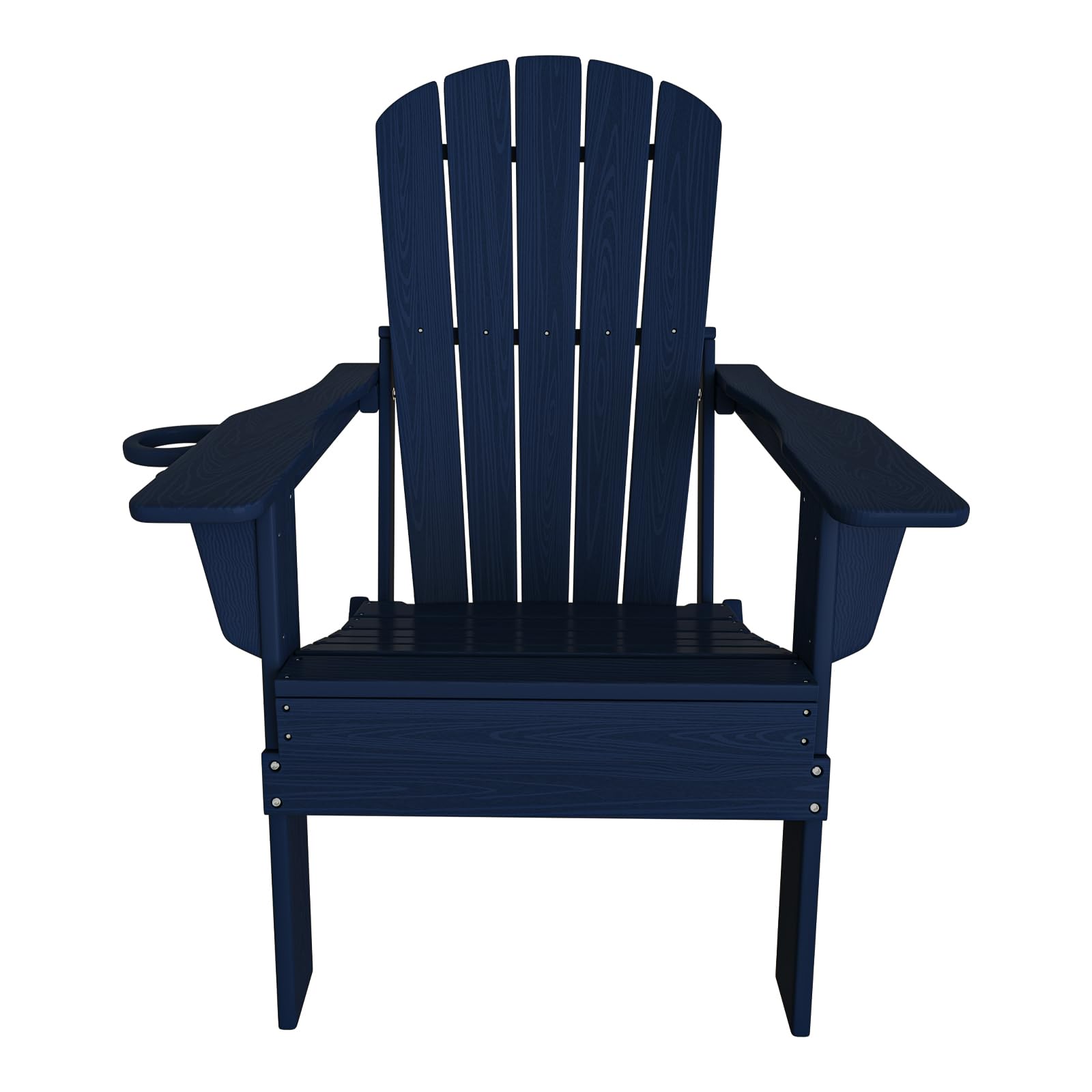 Folding Adirondack Chair with Cup Holder - Heavy Duty All-Weather HDPE Wooden Textured Outdoor Furniture - Navy Blue Patio Poolside Backyard Lawn Chair for Relaxing - SGS Certified Comfortable Seating