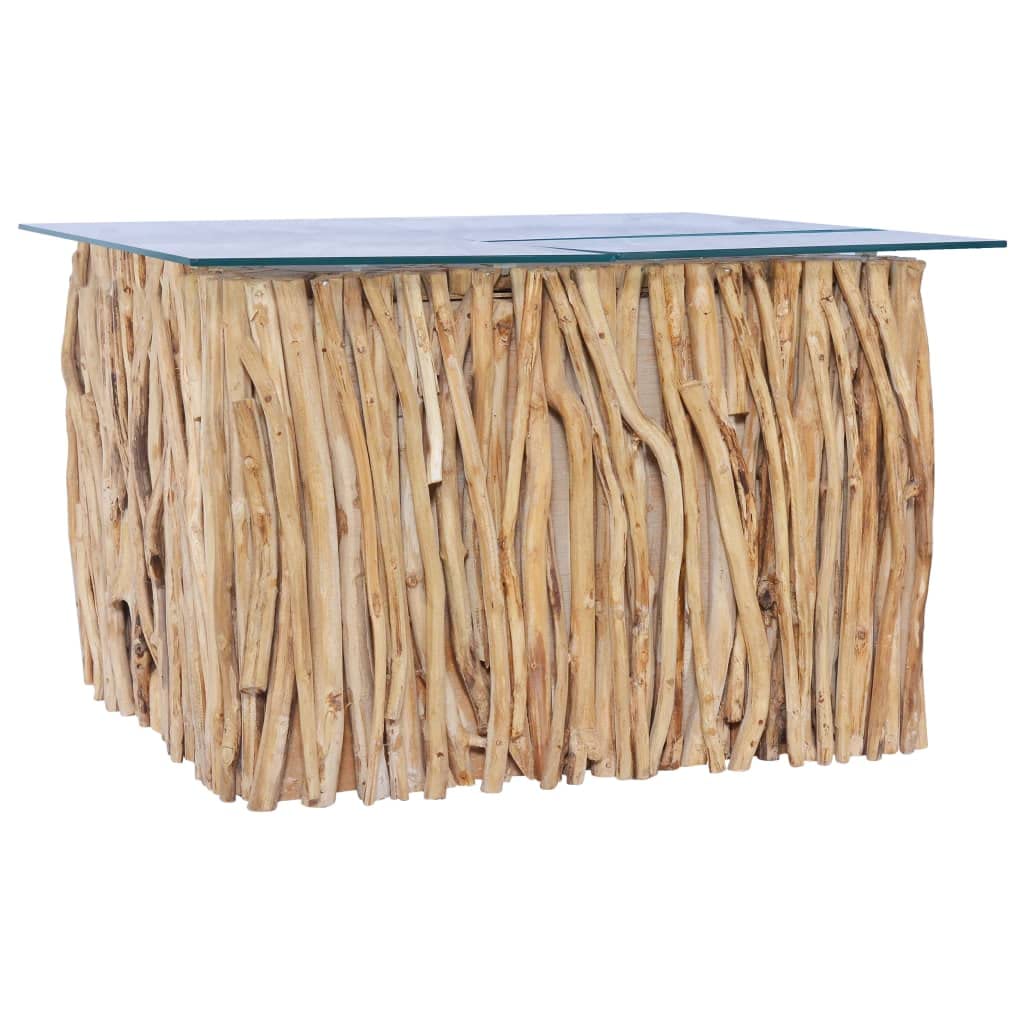 Modern Teak Wood Coffee Table with Tempered Glass Top - 26