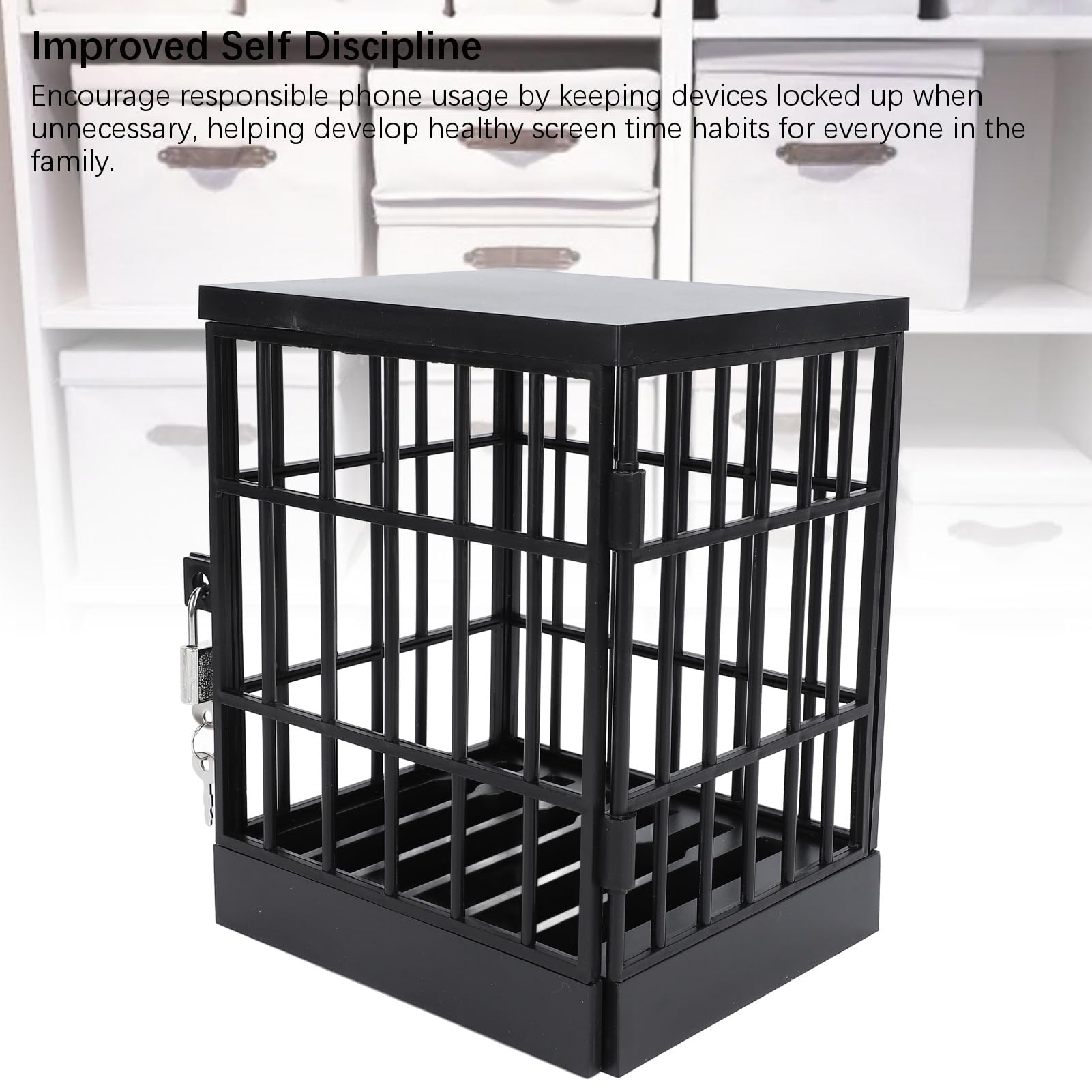 Fockety Lockable Cell Phone Jail Box with Keys - 5.1x5.9x7.5in Mobile Phone Prison Cage for Classroom, Home & Office - Perfect for Study Focus, Family Time & Productivity Enhancement