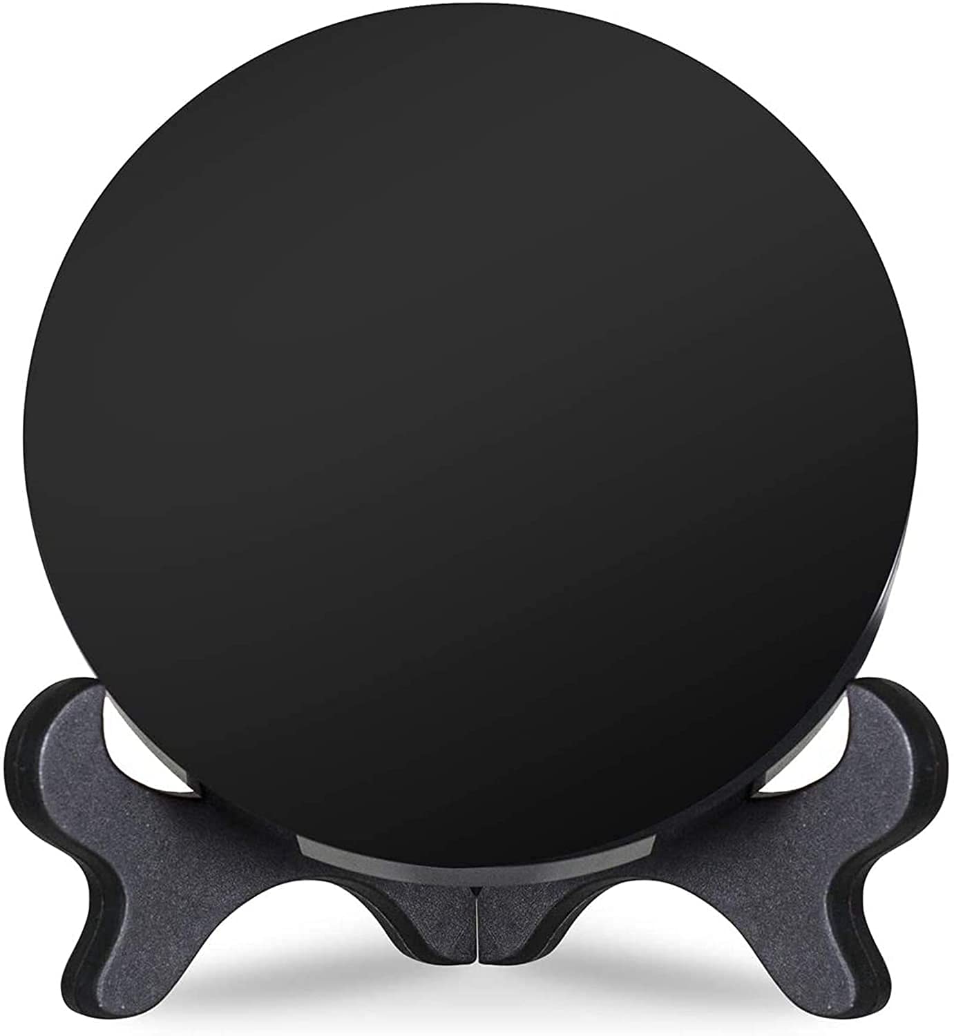 Black Obsidian Scrying Mirror - 12cm Feng Shui Circle Disc with Stand for Divination & Home Decor | Perfect for Meditation, Spiritual Practices & Office Desk Decoration