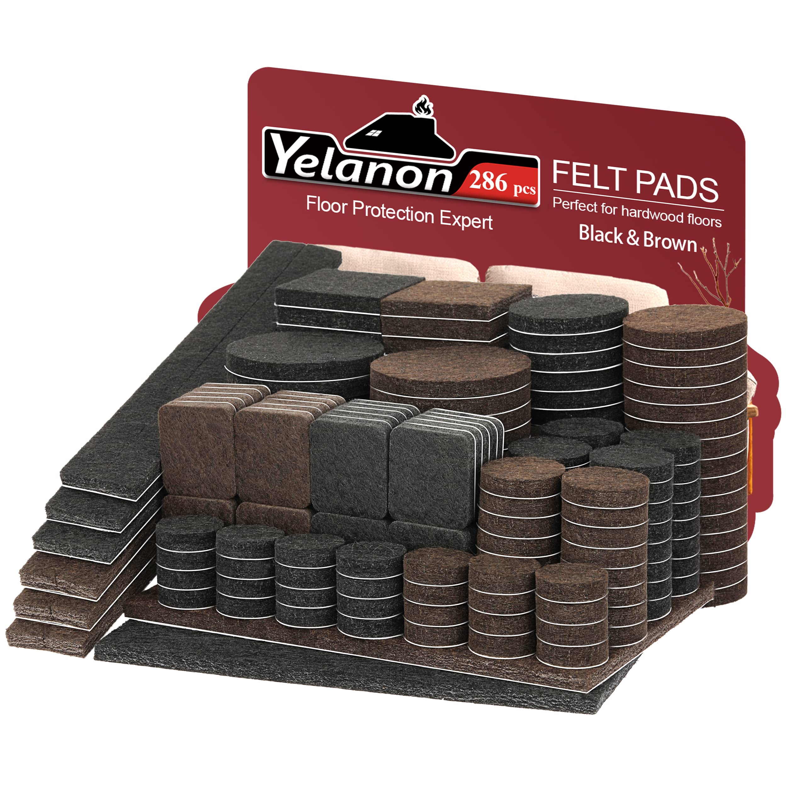 Self-Adhesive Felt Furniture Pads - 286 Pcs Furniture Floor Protectors for Hardwood Floors, Cuttable Anti-Scratch Chair Leg Pads (Black & Brown) - Protect Floors from Scratches for Chairs, Tables, Sofas & More