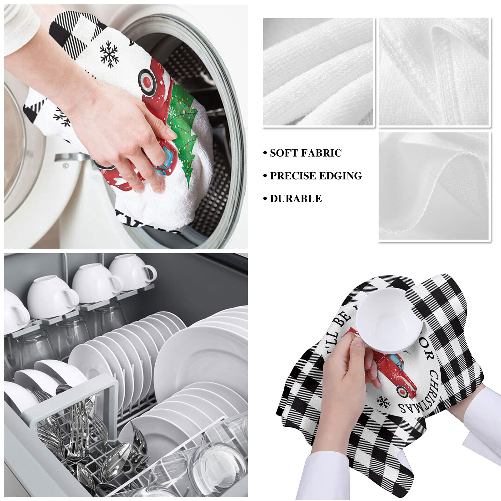 Super Absorbent Soft Microfiber Dish Towels 2 Pack - Christmas Red Car Tree Buffalo Plaid Kitchen Hand Towels for Washing Dishes, Drying Hands & Holiday Decor | Perfect for Kitchen, Bathroom, Bar & Christmas Decorations