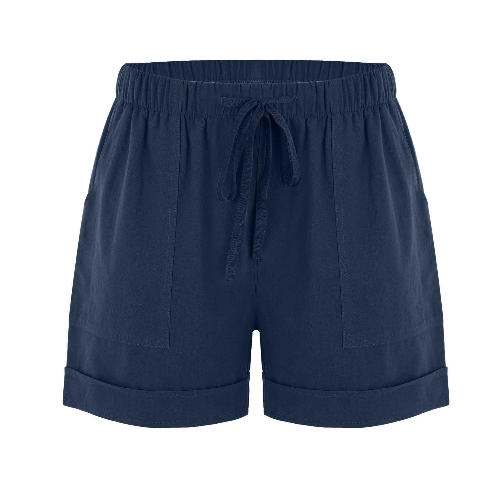 Women's Cotton Linen Shorts - Loose Summer Shorts with Pockets for Beach & Travel