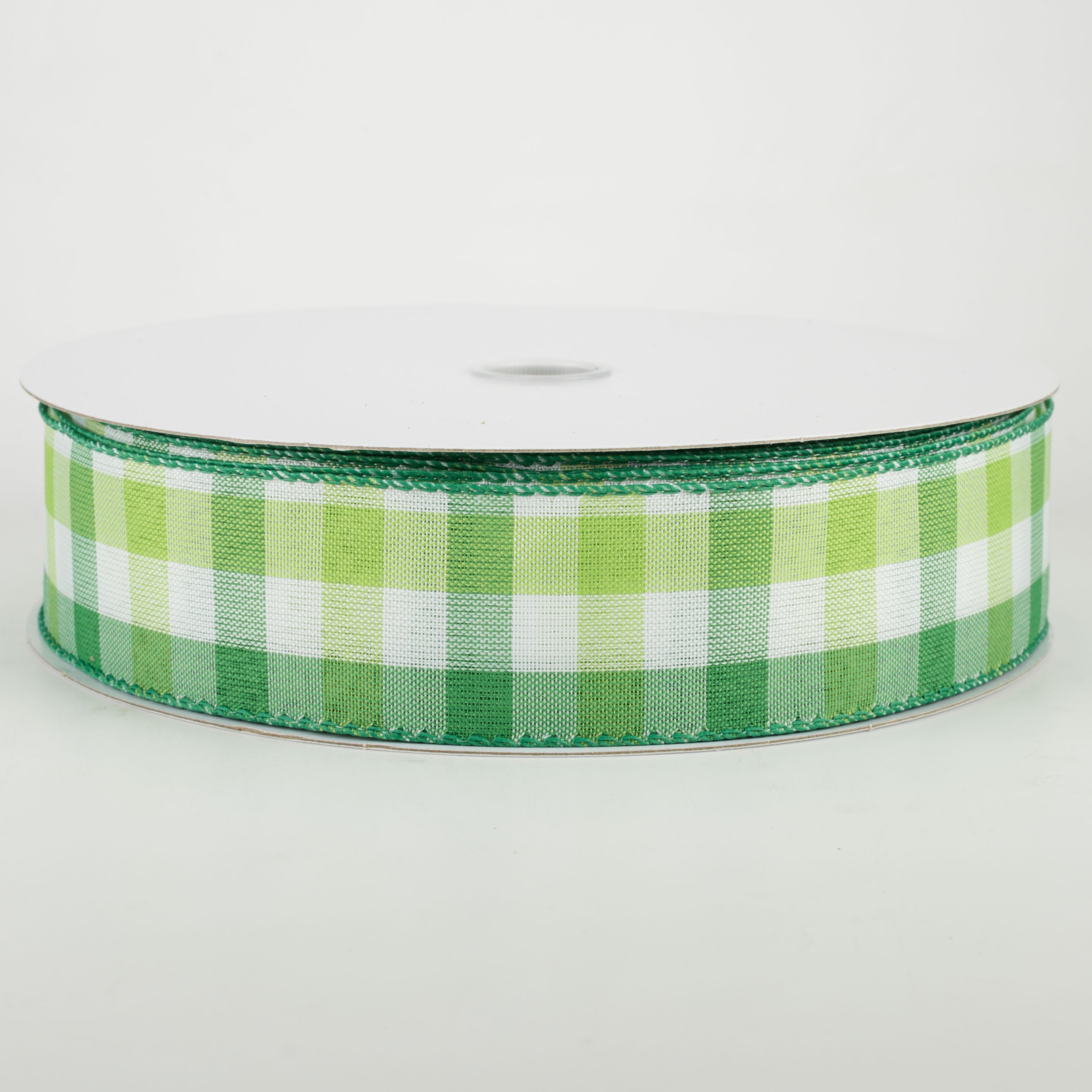 1.5 Inch Green White Lime Checked Garden Ribbon - 50 Yards Bulk Roll for Gift Wrapping, Floral Arrangements, and DIY Crafts