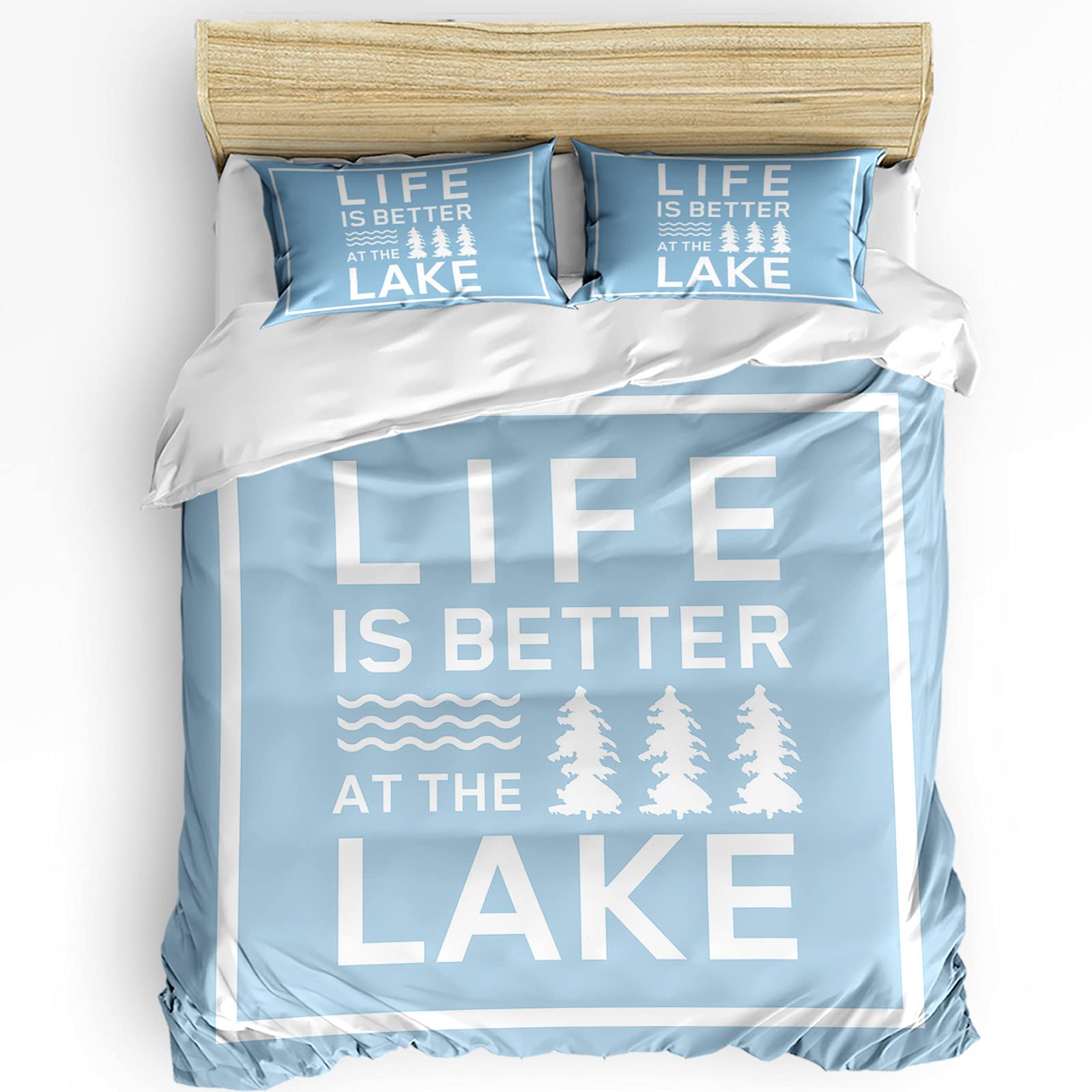 Funy Decor Life is Better at The Lake 3-Piece Duvet Cover Set with Zipper Closure - Twin Size Comforter Cover + 2 Pillowcases - Cozy Lakehouse Bedding for Guest Rooms & Vacation Homes