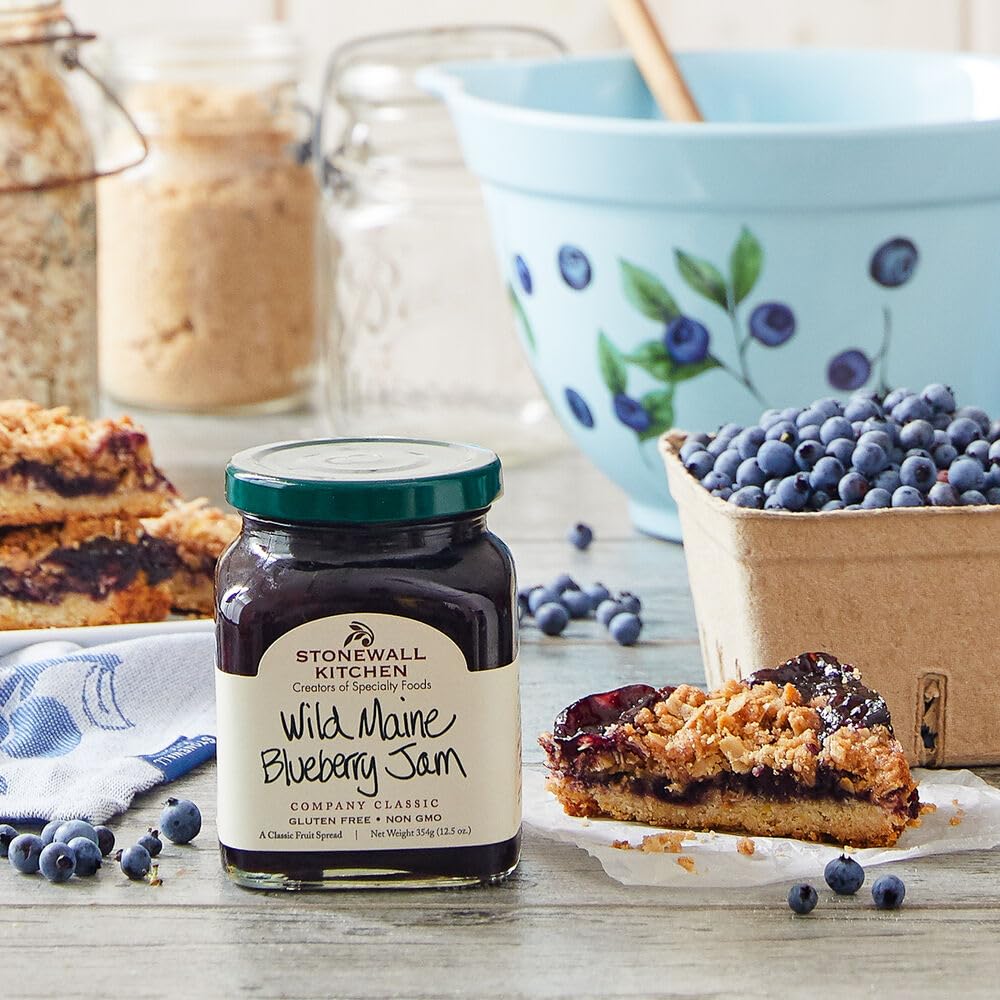Stonewall Kitchen Wild Maine Blueberry Jam 4-Pack - All Natural Fruit Spread for Toast, Pancakes & Desserts - Perfect Breakfast & Baking Gift Set