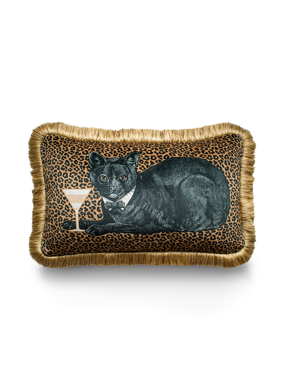 Gold Fringed Rectangle Velvet Cushion for Cats - Luxurious Pet Bed & Home Decor for Living Room, Bedroom, or Window Seat