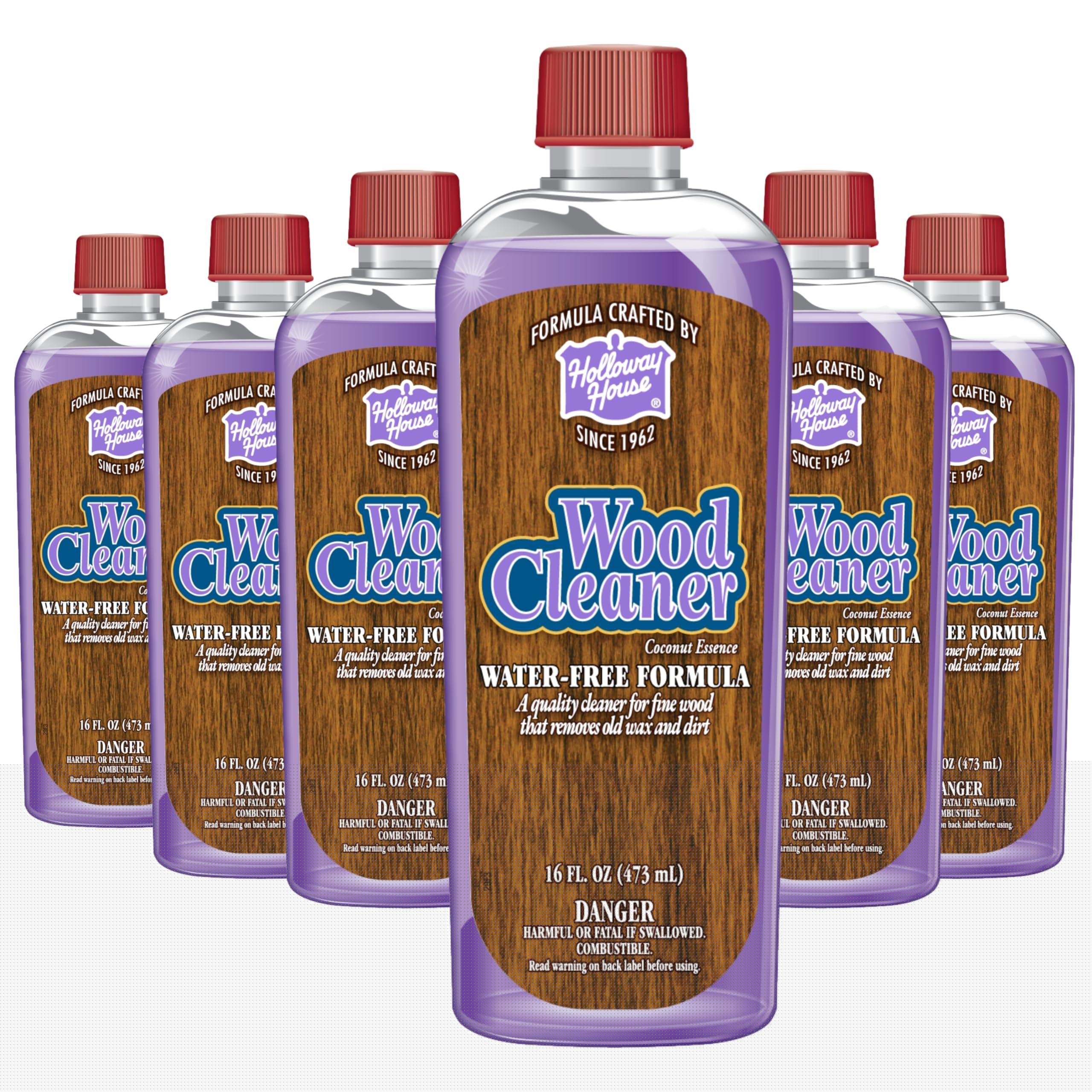 Premium Wood Cleaner with Coconut Scent - 6 Pack (96 Fl Oz) - Safe for Furniture, Floors & Cabinets - Ideal for Home Cleaning & Wood Care