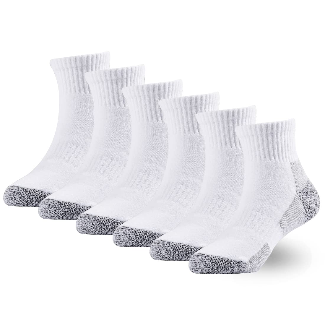 Marchare Boys & Girls Athletic Running Socks - 6 Pack Cushioned Crew Socks for Kids, Thick Cotton Sports Socks in Black/White/Grey - Perfect for School, Sports & Daily Activities