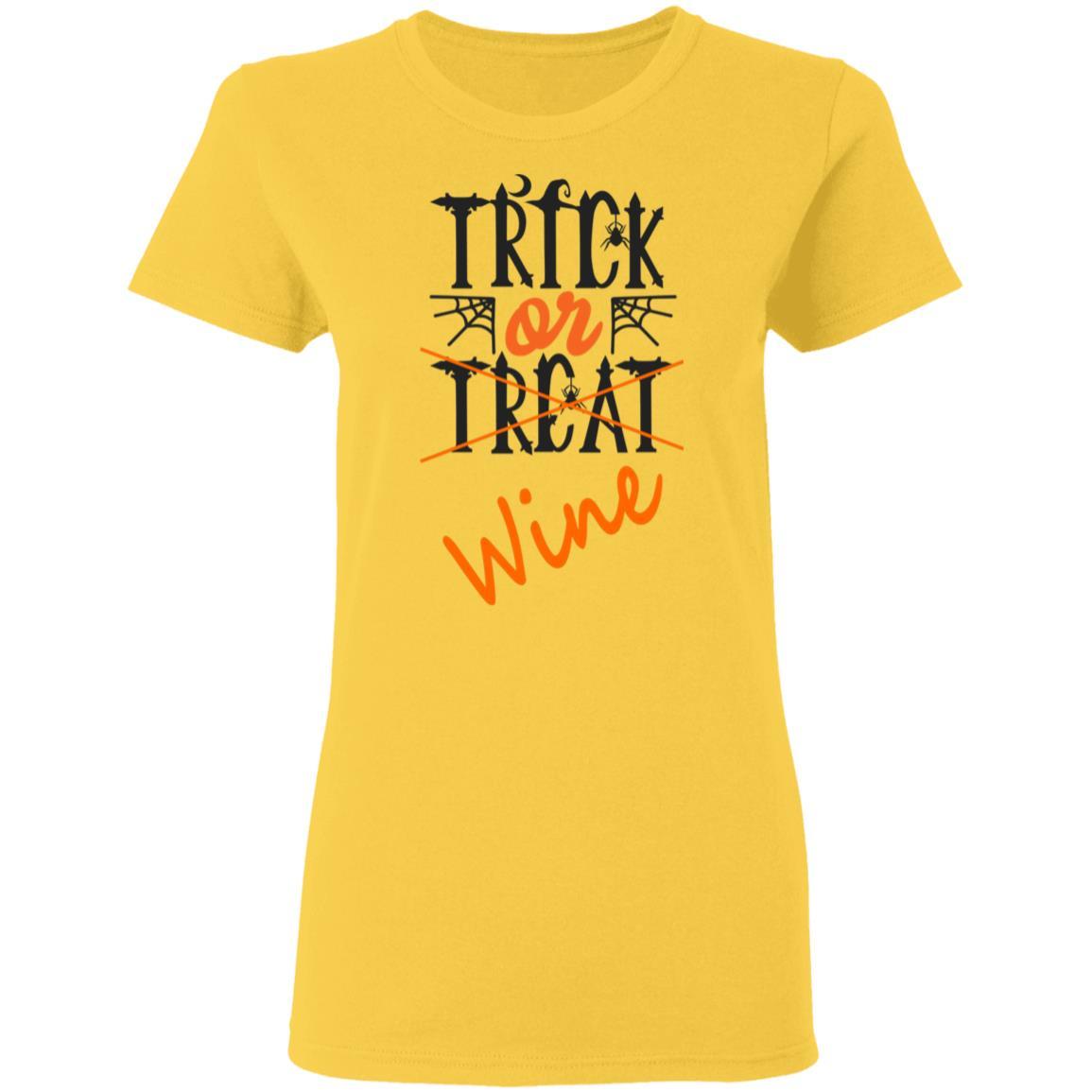 Trick Or Wine Halloween T-Shirt for Women - 5.3 oz Soft Cotton Funny Wine Lover Shirt - Perfect for Halloween Parties & Wine Tasting Events