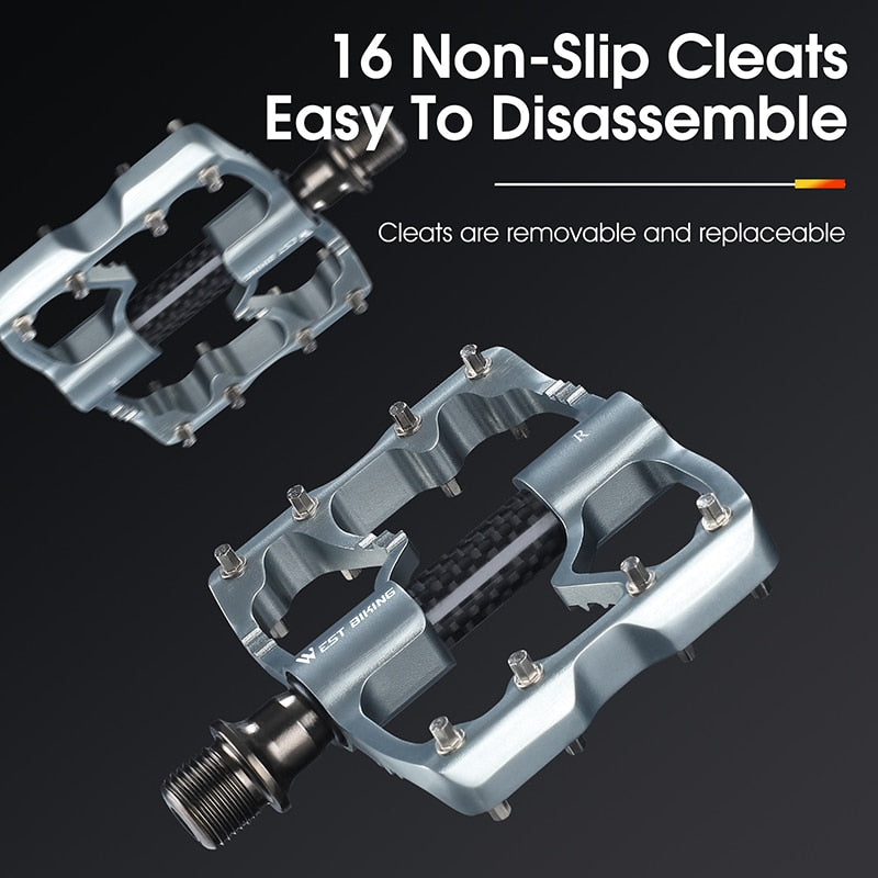 Lightweight Carbon Fiber Road Bike Pedals - 3 Bearings Aluminum Flat Pedals for MTB, BMX & Cycling | Perfect for Commuting, Racing & Off-Road Adventures