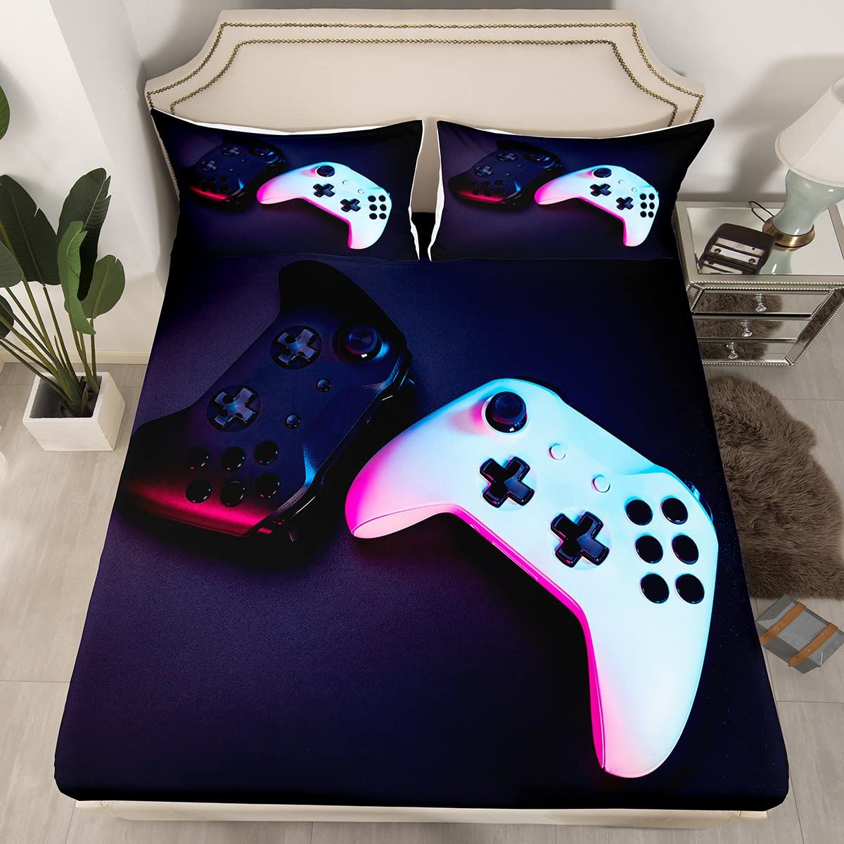 Feelyou Queen Size Gaming Bedding Set for Boys & Teens - Breathable Video Game Bed Cover with Deep Pockets - Perfect for Game Rooms & Teen Bedrooms
