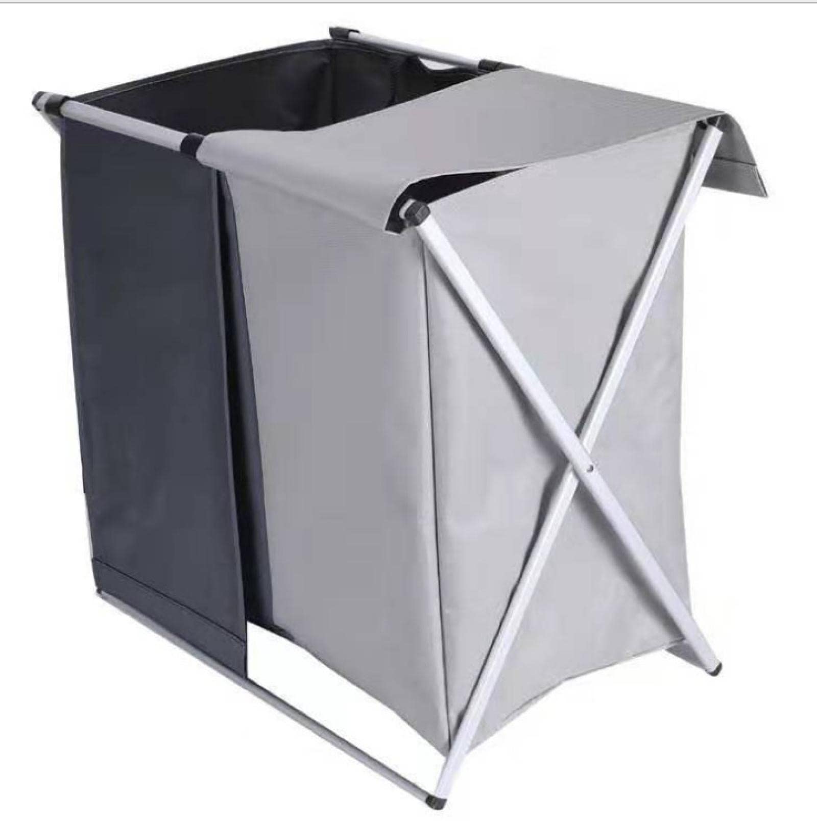 AnsonBoy Foldable Laundry Basket with Lid - Multi Compartment Collapsible Hamper, Oxford Cloth Storage Organizer for Clothes & Toys (Black+Beige, Double Grid) - Perfect for Small Spaces, Dorm Rooms & Travel