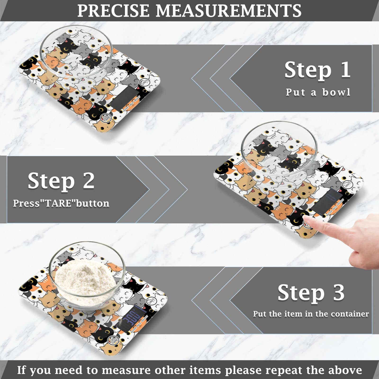Cute Cat Kitten Cartoon Food Scale - Waterproof Digital Kitchen Scales for Weight in Ounces & Grams, Coffee Scale for Kitchen, Jewelry, Baking, and Small Items - Perfect for Home, Office, and Travel Use