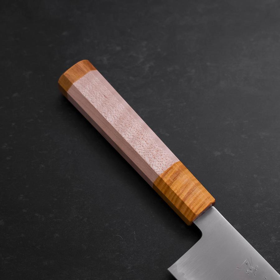 Premium Santoku SG2 Japanese Chef Knife 180mm - Polished Stainless Steel Blade with Yellow Maple Wood Handle - Perfect for Slicing, Dicing, and Chopping Vegetables, Meat, and Fish
