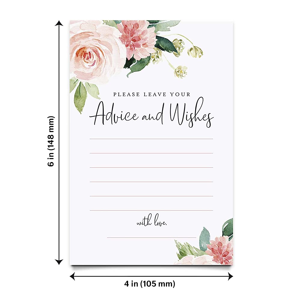 Bliss Collections Advice and Wishes Greeting Cards - 50 Pack Boho Floral Blush Pink & Greenery Design 4x6 Cards for Wedding, Baby Shower, Bridal Shower, Graduation & Special Events | Perfect for Brides, Grooms & Party Favors