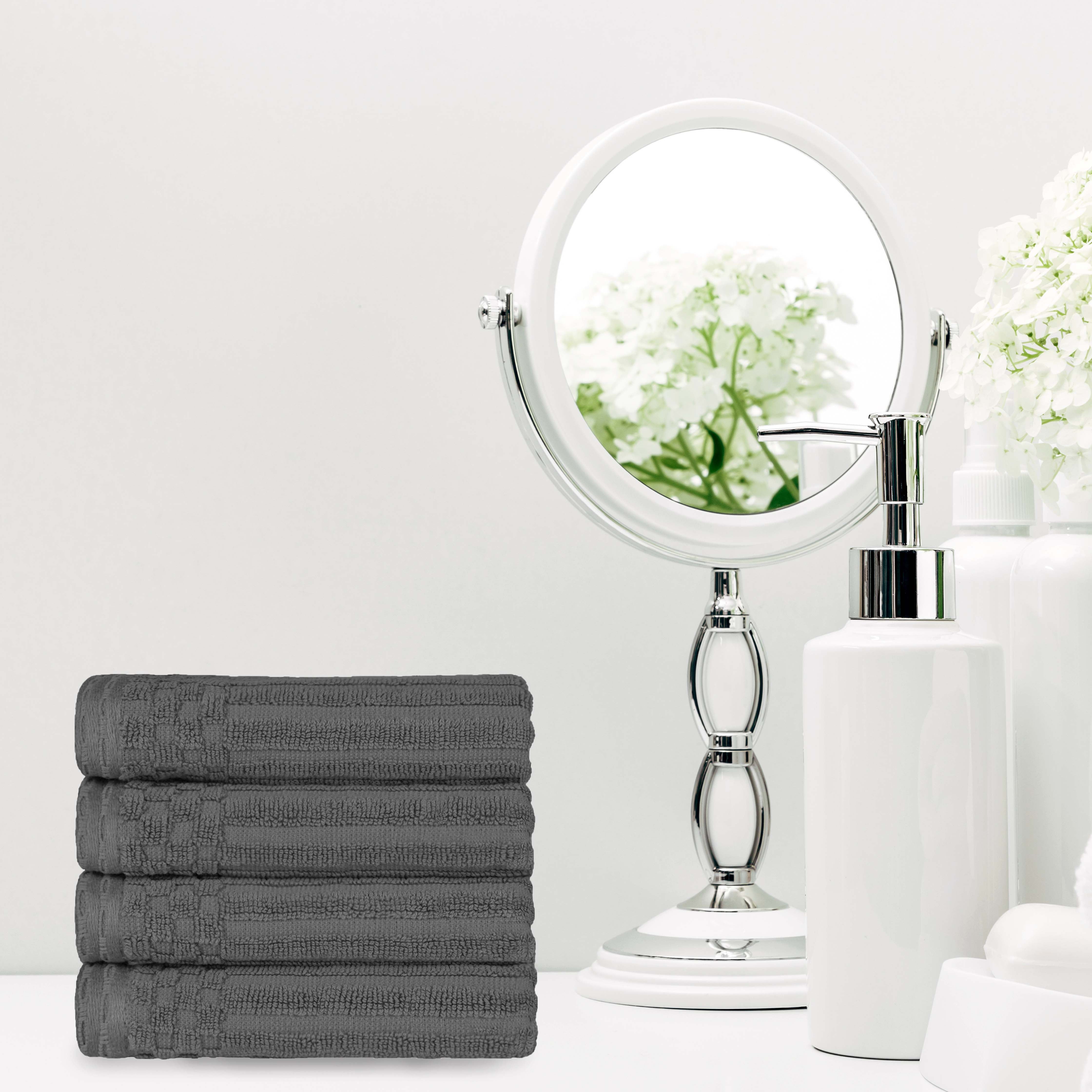 Premium Cotton Ribbed Textured Hand Towels - Ultra Absorbent 4-Piece Bath Towel Set for Kitchen, Bathroom & Gym - Soft Quick-Drying Guest Towels