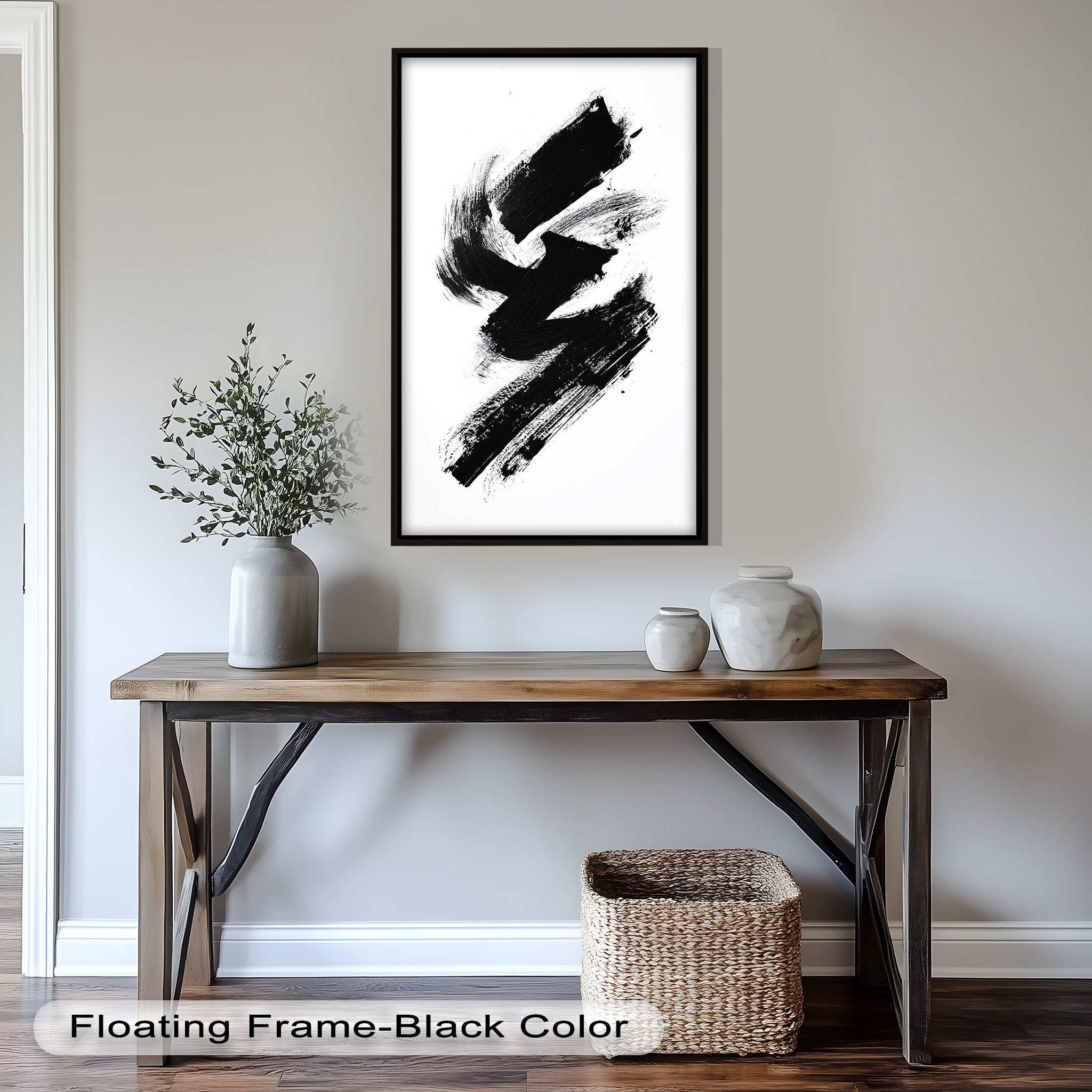 Black Brushstroke Abstract Oil Painting - Modern Wall Art for Living Room, Bedroom & Office Decor