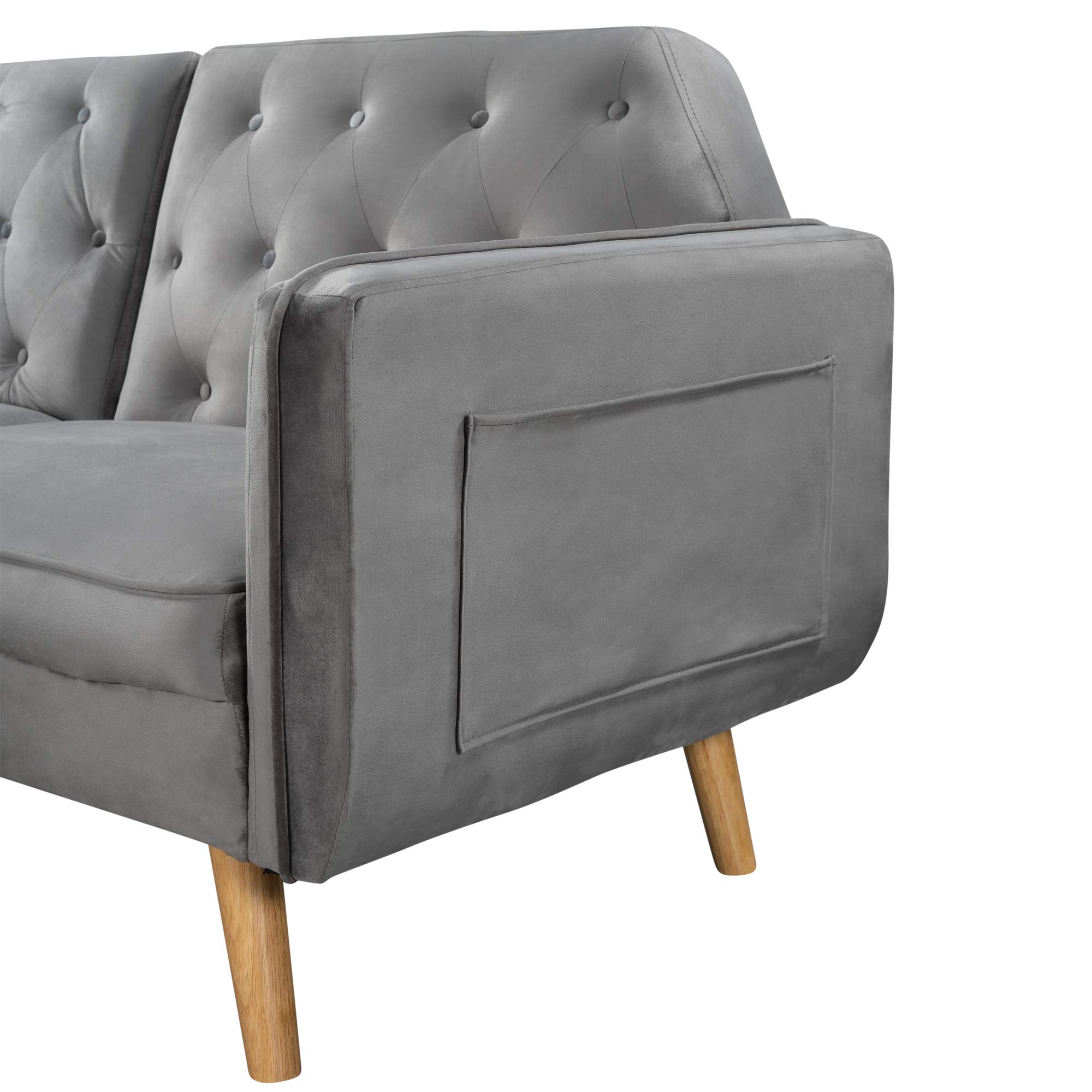 Modern Velvet Convertible Futon Sofa Bed with Wood Legs & Armrests - 3 Adjustable Backrests for Small Spaces, Apartments & Guest Rooms | Twin Size Sleeper Couch for Overnight Guests, Living Room & Studio (Gray)