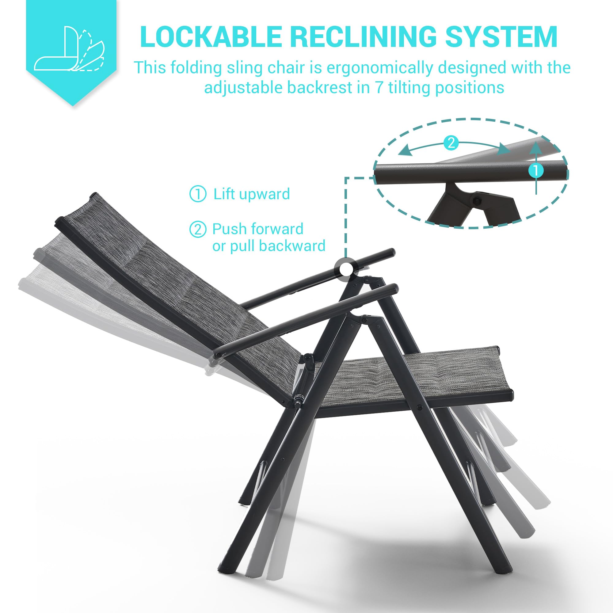 4-Pack UDPATIO Folding Patio Dining Chairs - All-Weather Textilene Padded Seats, Steel Frame & Adjustable Design - Perfect for Outdoor BBQs, Poolside Lounging & Backyard Gatherings (Dark Grey, No Assembly Required)