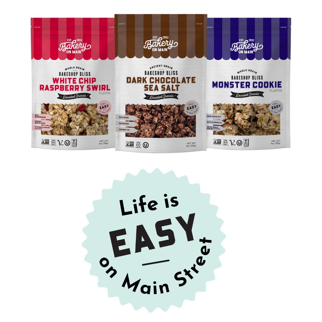 Bakery On Main Dark Chocolate Sea Salt Granola - Gluten Free, Non-GMO, Whole Grain Oatmeal Snack, 11oz (6 Pack) | Perfect for Breakfast, Healthy Snacking & On-The-Go Energy