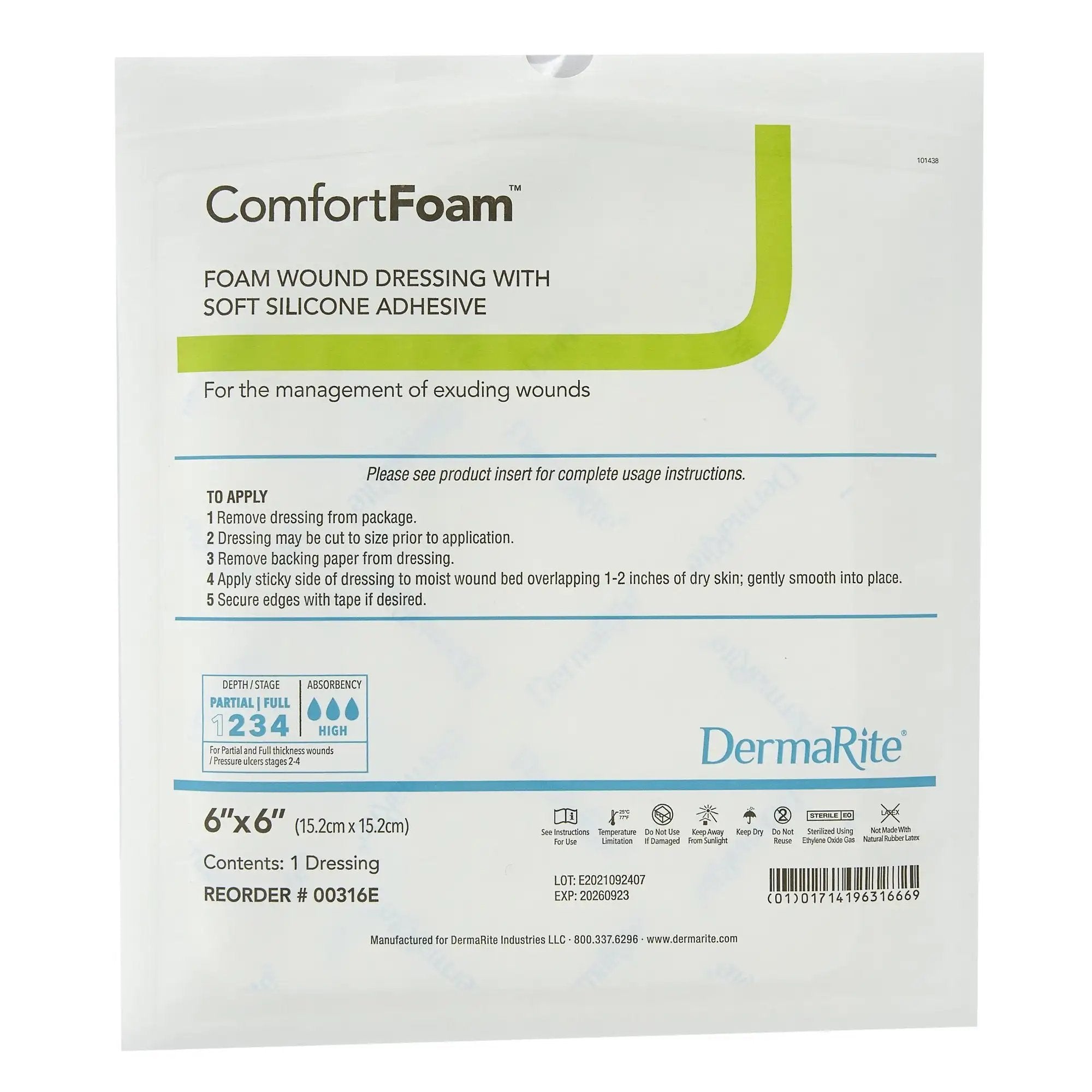 ComfortFoam Silicone Foam Wound Dressing - 6x6 Inches Square | Premium Medical-Grade Bandage for Pressure Ulcers, Surgical Wounds & Diabetic Care | Soft, Breathable & Skin-Friendly