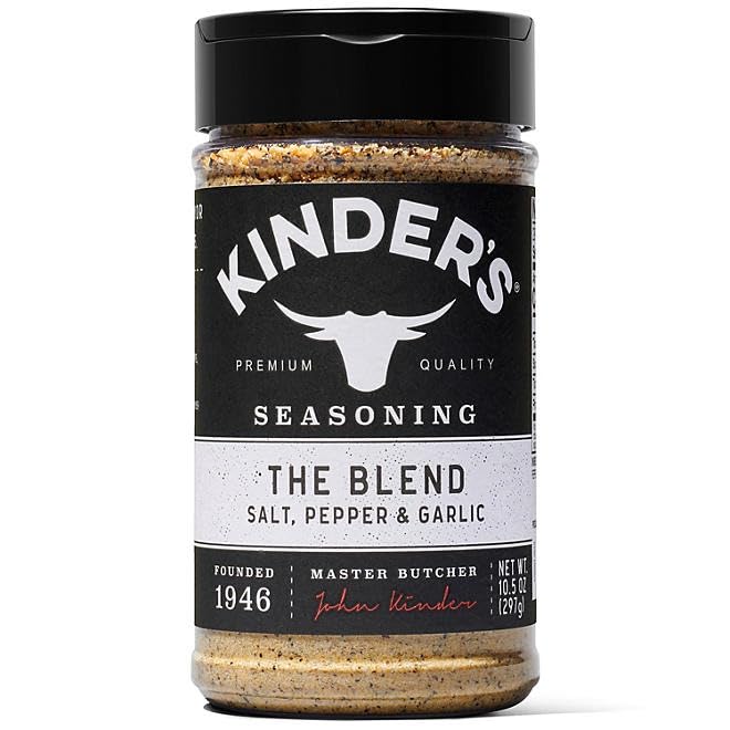 Kinders The Blend Seasoning Salt, Pepper & Garlic Seasoning - 10.5 oz Shaker Bottle with Dual Opening Lid for Easy Measuring | All-Purpose Spice Blend for Grilling, Roasting & Everyday Cooking | Perfect for Steaks, Chicken & Vegetables
