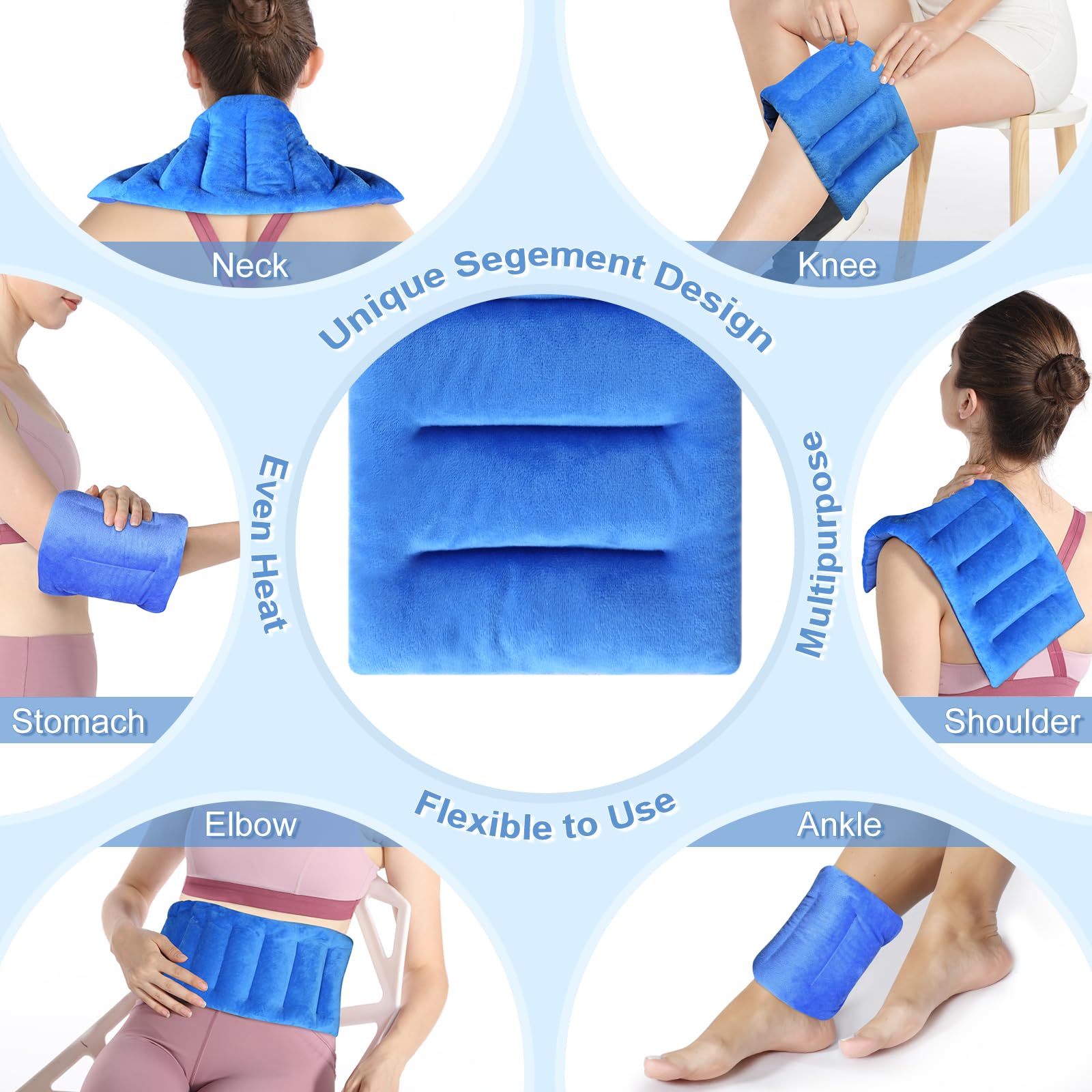 Microwavable Heating Pads for Neck & Shoulder Pain Relief - 7x16 Inch Moist Heat Therapy Pad for Back Discomfort, Sore Muscles & Fatigue - Unscented Hot Pack in Navy Blue - Perfect for Home, Office & Travel Use