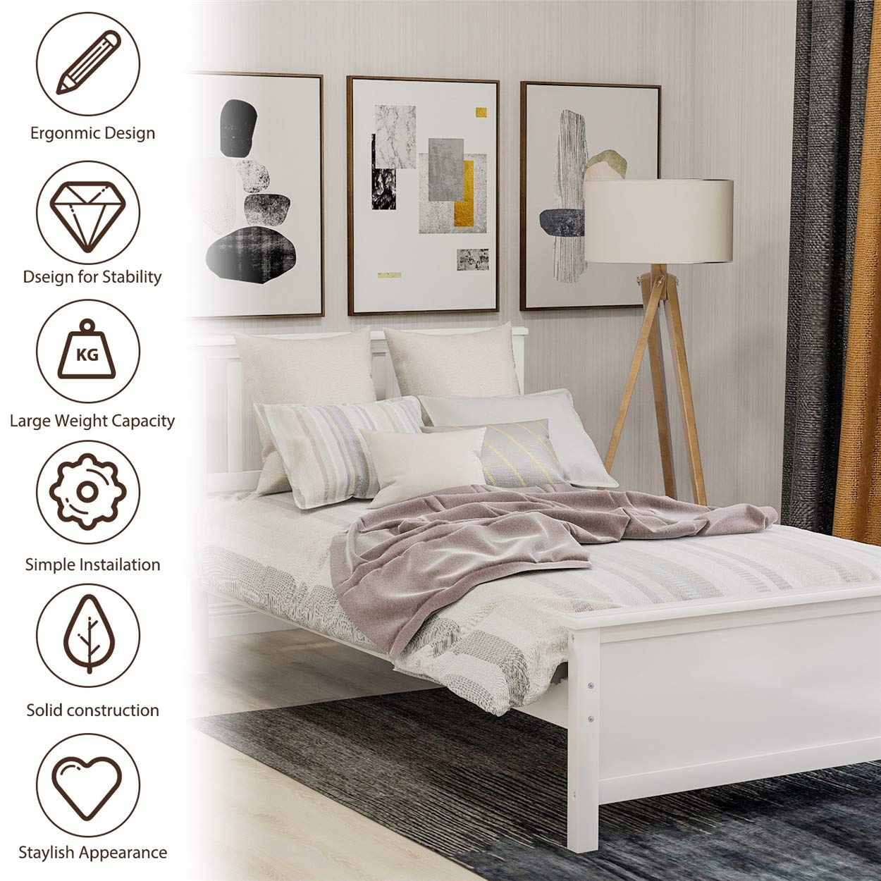 Twin Size Wood Platform Bed Frame with Headboard & Footboard - Sturdy Wood Slat Support, White - Perfect for Kids' Rooms, Guest Bedrooms & Small Spaces