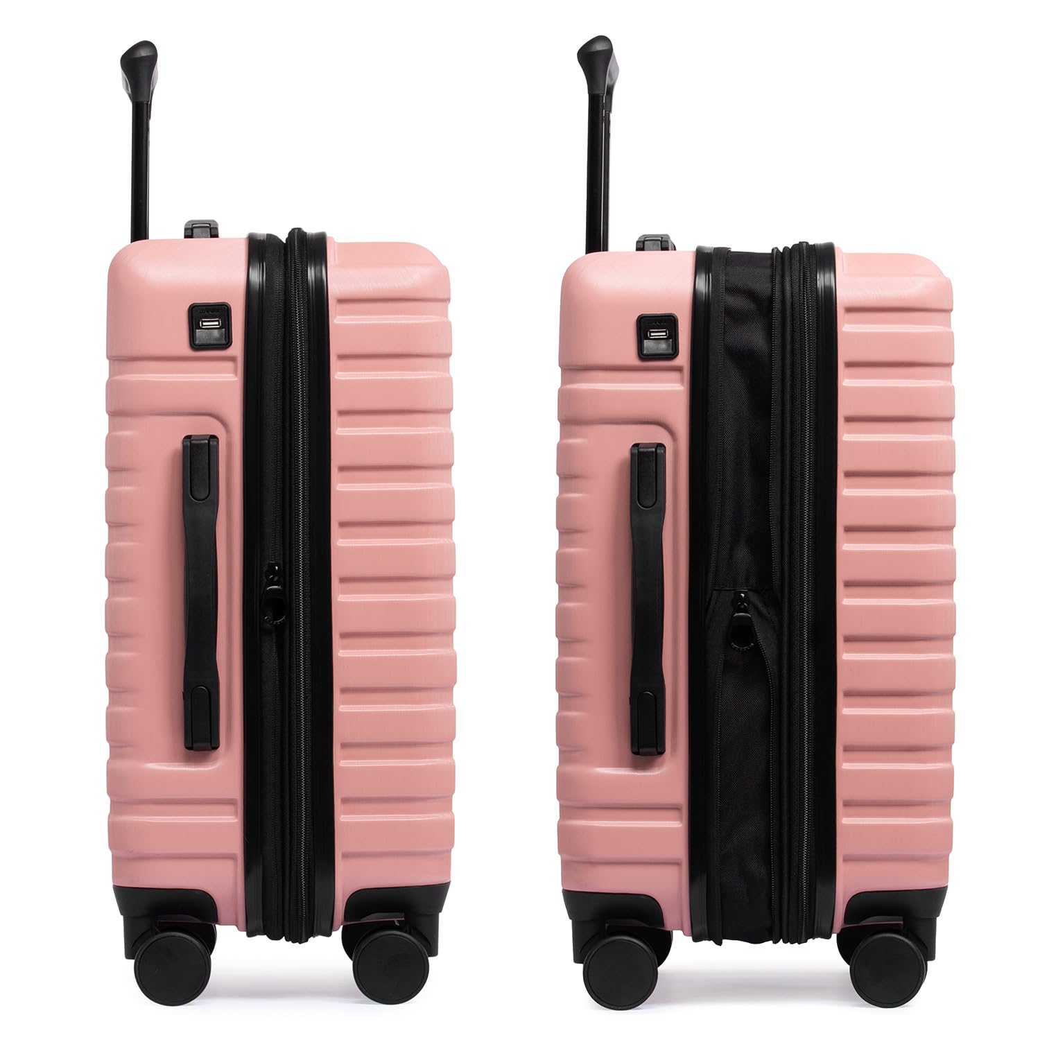 U.S. Traveler Boren 22-Inch Polycarbonate Hardside Spinner Wheel Carry-On Luggage with USB Port & Aluminum Handle - Pink | Durable Suitcase for Business Travel, Vacation & Weekend Getaways