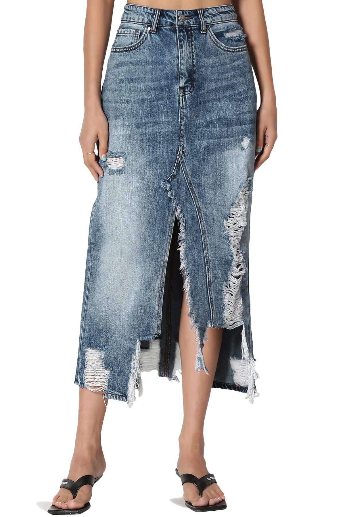 The Mogan Stone Wash Denim Pencil Skirt - Knee Length Stretch Midi Skirt for Women | Casual & Office Wear | Perfect for Work, Dates & Everyday Outfits
