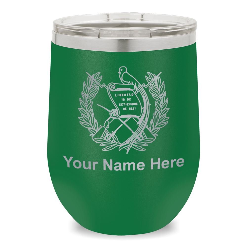 Personalized Engraved Wine Glass Tumbler with Guatemala Flag Design - Perfect for Gifts, Parties, and Guatemalan Pride Celebrations (Green)