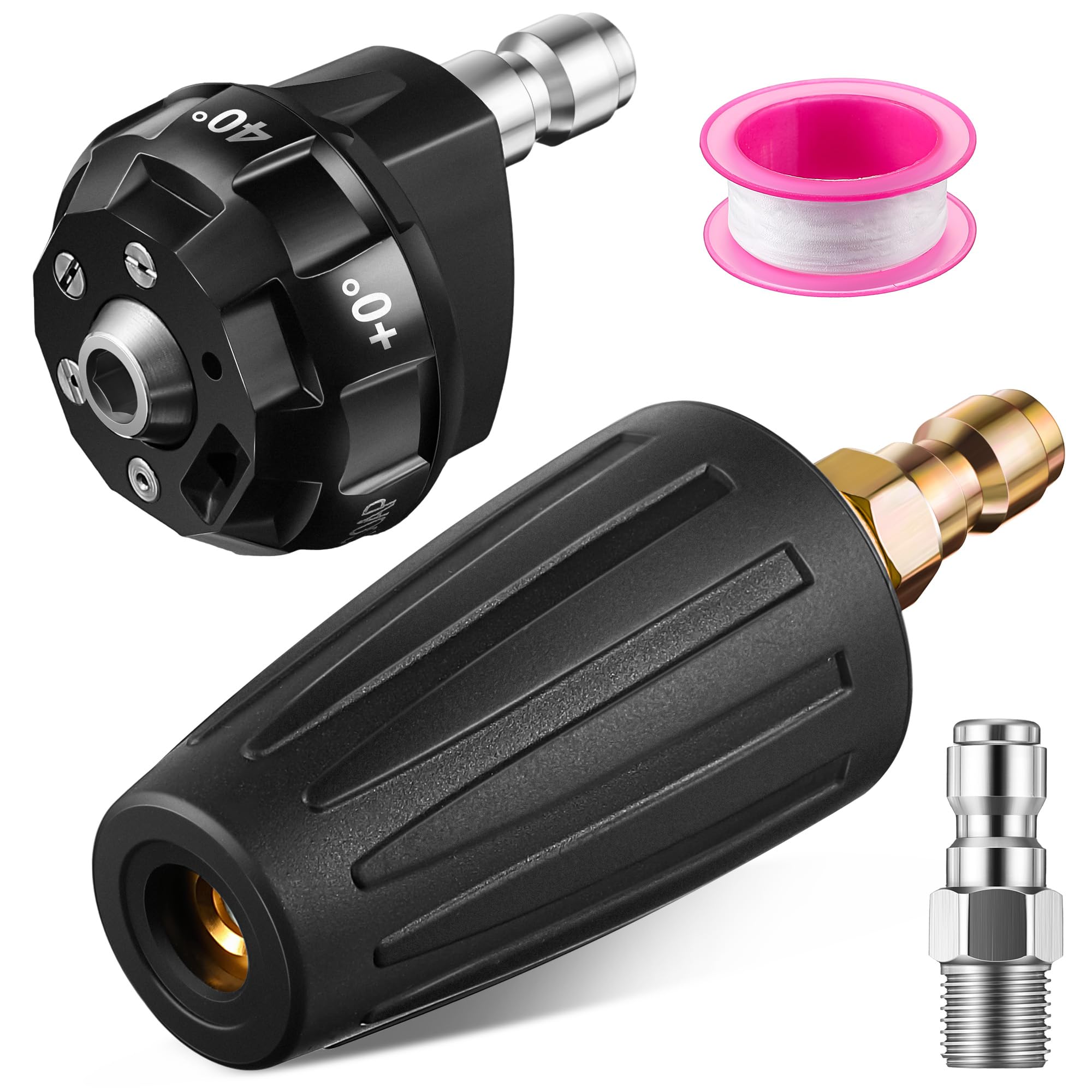 Enhon 6-in-1 Pressure Washer Nozzle Set with Quick Changeover & Turbo Nozzle - 1/4 Inch Quick Connector for Pressure Washer Wand - Perfect for Car Washing, Deck Cleaning, and Driveway Pressure Washing