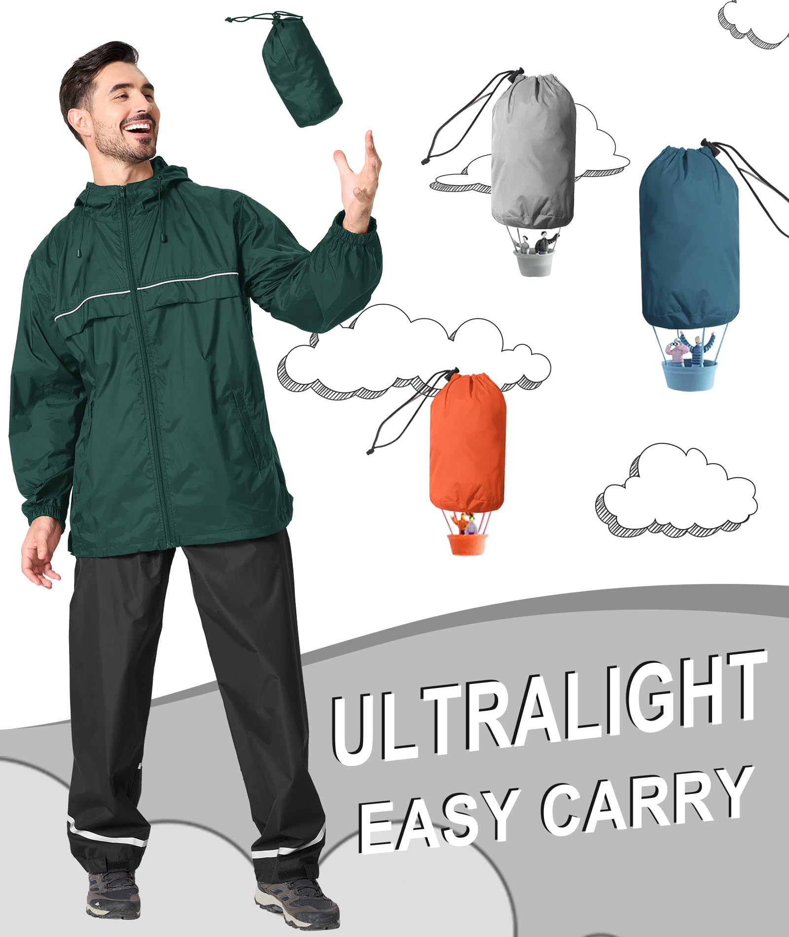Men's Waterproof Hooded Rain Jacket - Lightweight for Hiking & Travel