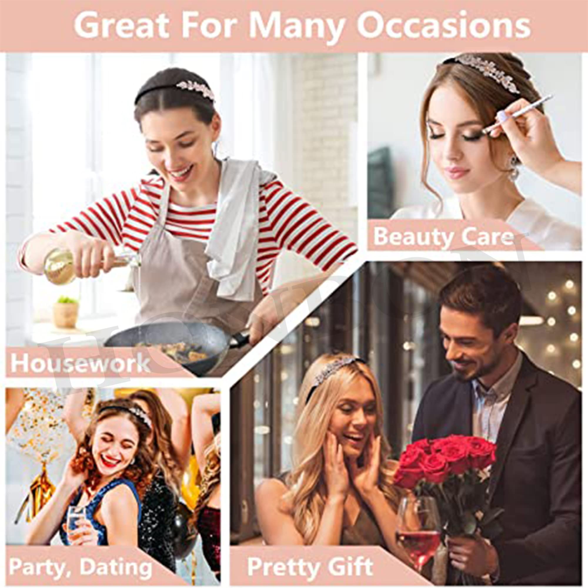 **Honbon Crystal Rhinestone Headbands – Shiny Beaded Hair Accessories for Women & Girls (2-Piece Set) – Perfect for Weddings, Bridesmaids, and Special Occasions**