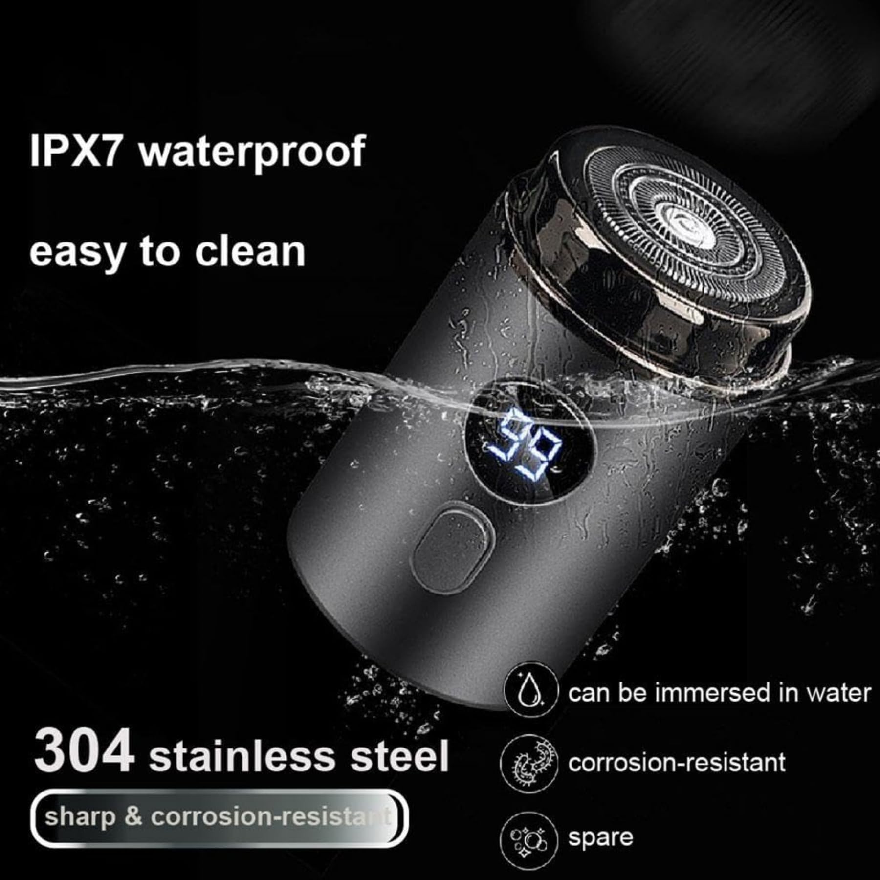 Mini Portable Electric Razor for Men - IPX7 Waterproof USB Rechargeable Shaver with Digital Display | Pocket Beard Trimmer for Travel, Office & Car | Compact Size 1.57×1.57×2.75in (Blue) | Perfect for Business Trips, Gym & Daily Grooming