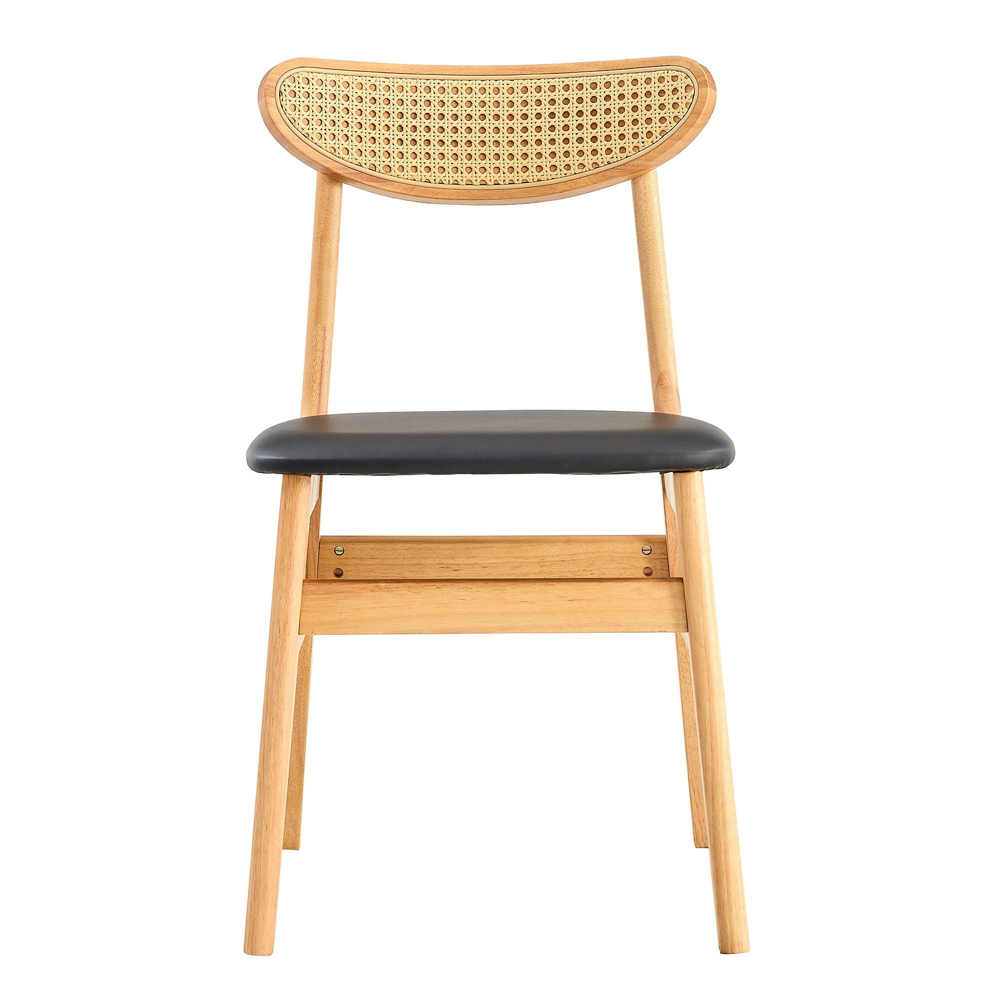 8-Piece Cozy Natural Rubberwood Dining Chair Set - Solid Wood & Rattan Style with Curved Back & PU Cushion - Perfect for Dining Room, Kitchen, Cafe & Home Decor