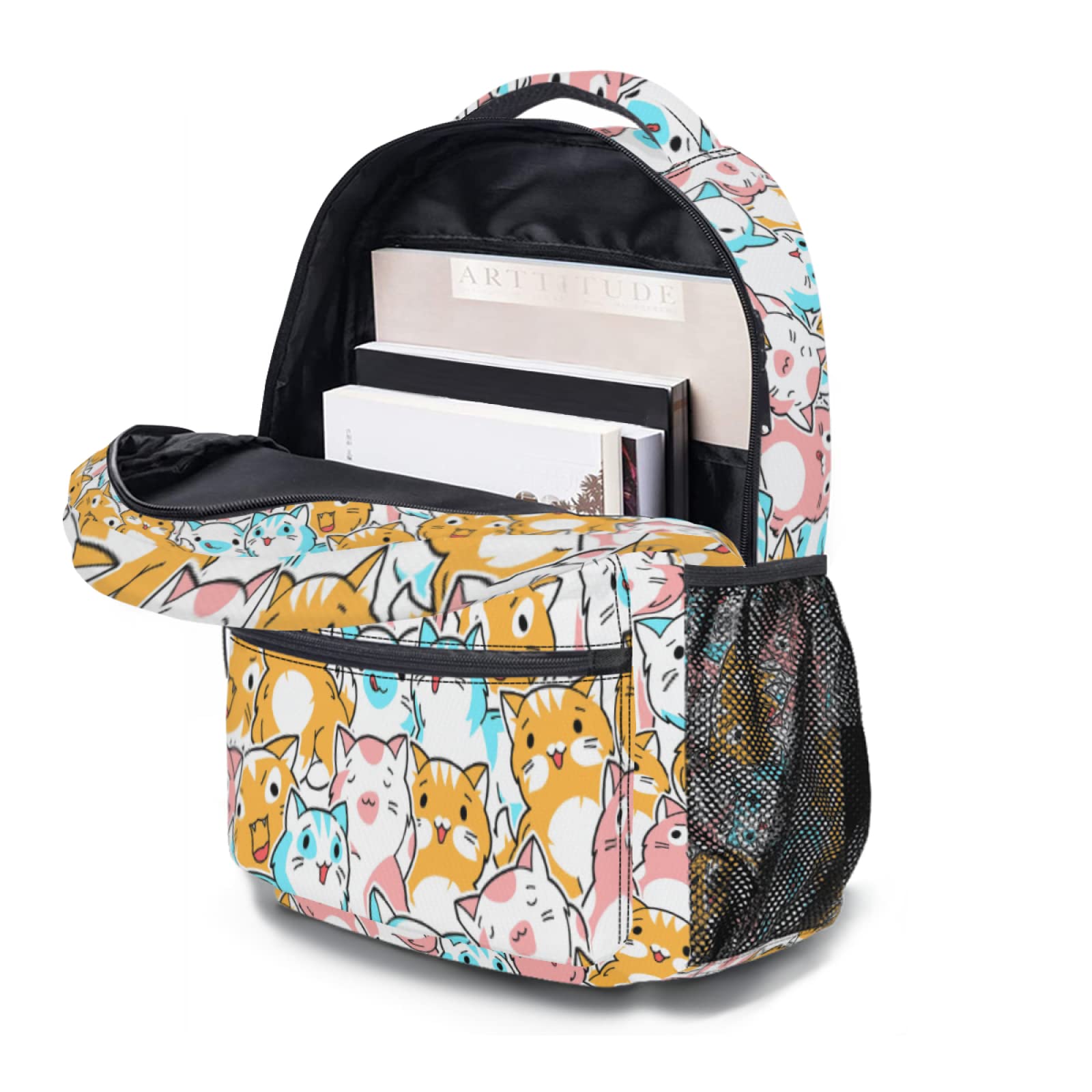 Cute Cartoon Cats Backpack - Durable School Bookbag for Kids & Teens, Lightweight Laptop Daypack for Travel, Hiking & Daily Use - Perfect for Girls & Boys