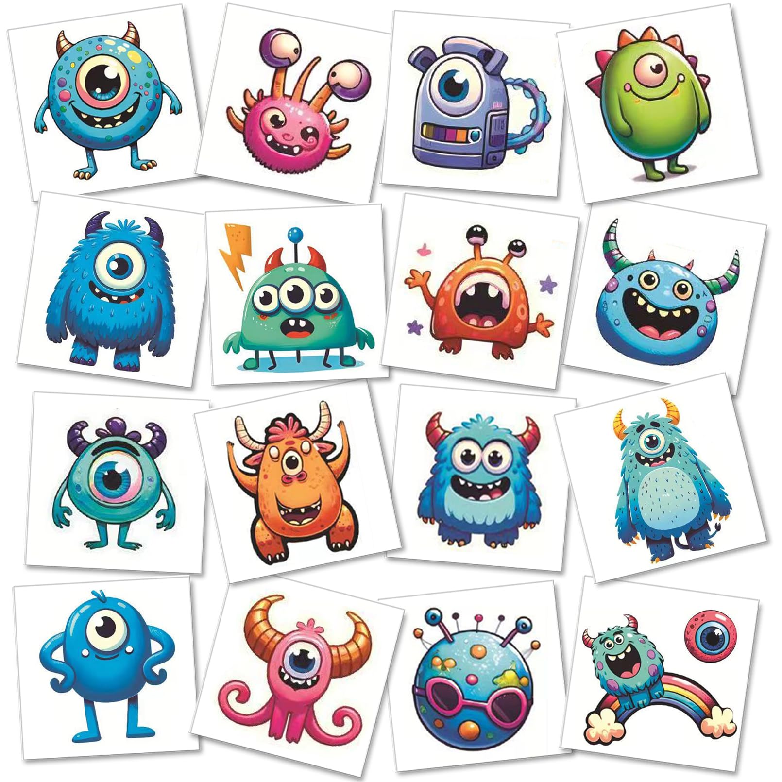 Monster Temporary Tattoos for Kids - 12 Sheets Waterproof Stickers for Birthday Parties & School Prizes