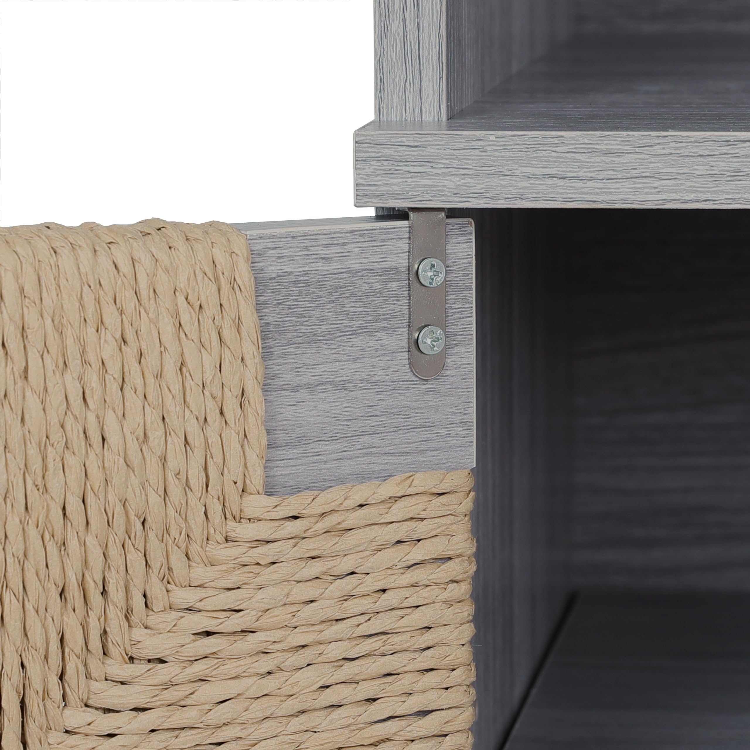 XIAO WEI Large Night Stand Set of 2 - Hand-Woven Natural Paper Rope Doors Boho Bedside Tables - Grey Accent End Tables for Bedroom, Living Room & Dorm Decor