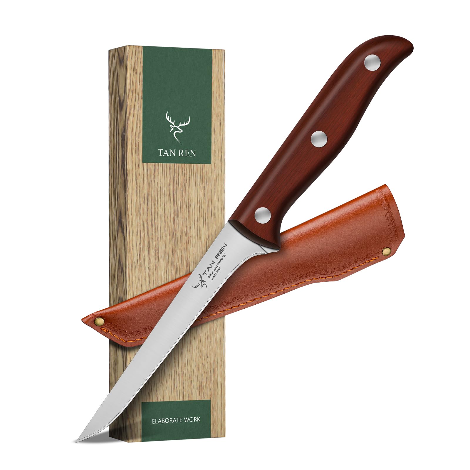 5 Inch Stainless Steel Boning Knife for Meat Cutting - Brisket Trimming, Butcher Knife with Sheath - Flexible Carving Knife for Beef, Poultry & Fish - Perfect for Home Chefs & Professional Butchers