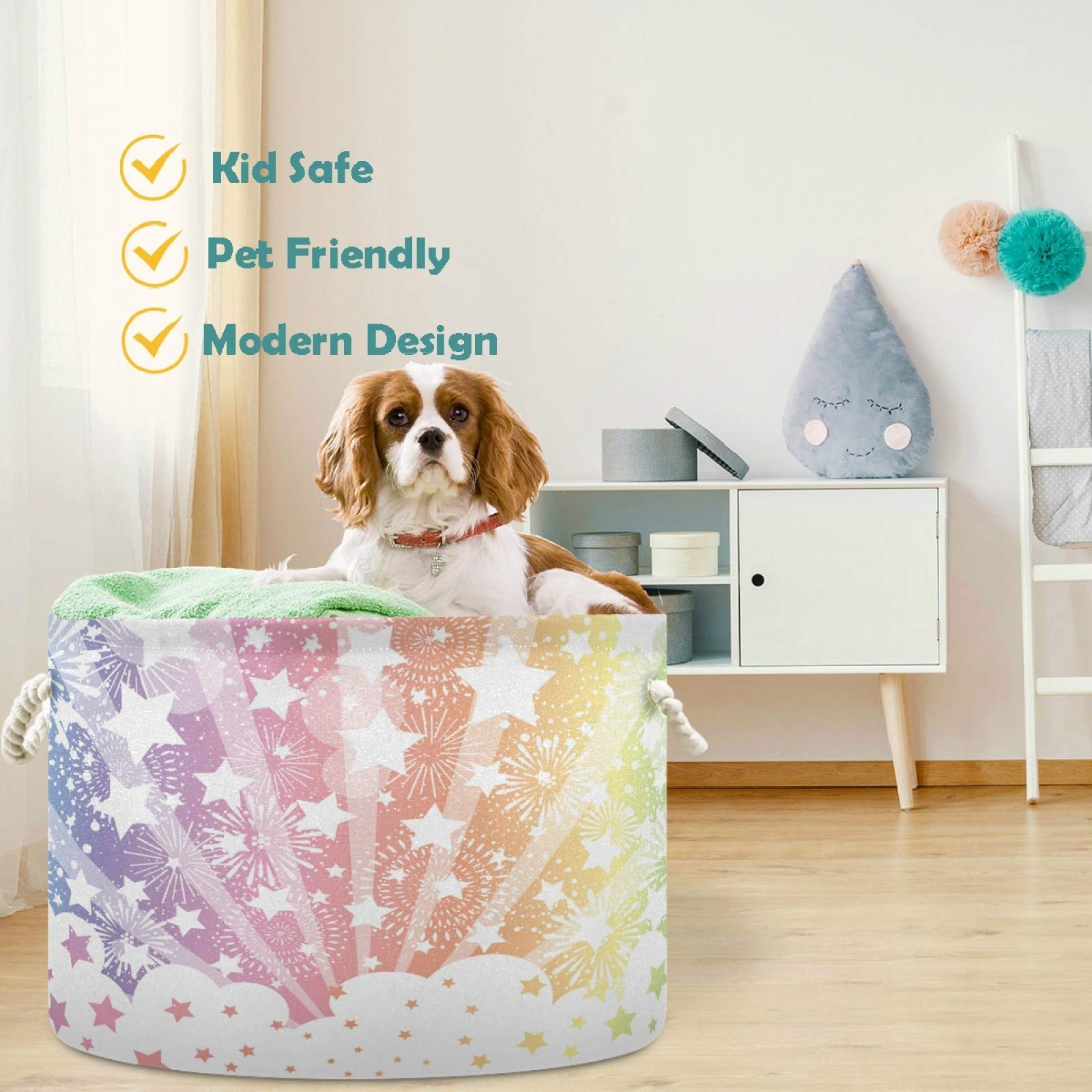 Visesunny Star Cloud Nursery Hamper - Canvas Fabric Toy Storage Organizer Bin for Kids Room, Playroom & Shelves - Multi-Purpose Laundry Basket & Gift Basket for Baby Clothes, Toys & Home Organization