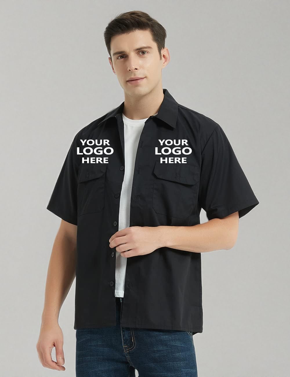 Custom Embroidered Work Shirts with Logo - Personalized Black Uniform Shirts for Professionals | Heat Transfer & Embroidery Options | Ideal for Construction, Hospitality & Corporate Teams
