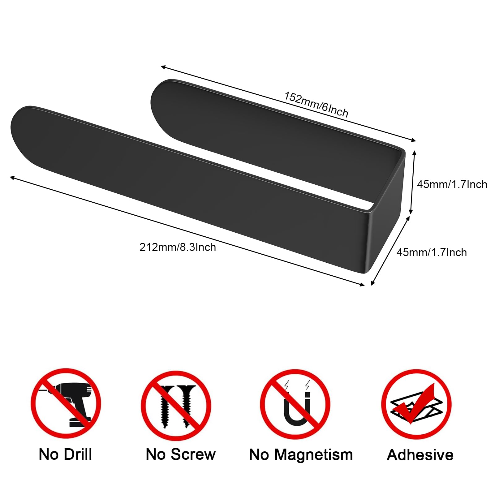 HUFEEOH Black Stainless Steel Self-Adhesive Hand Towel Holder - Wall Mount Bathroom Towel Bar for Kitchen, Bath & Dorm - No Drill Easy Installation